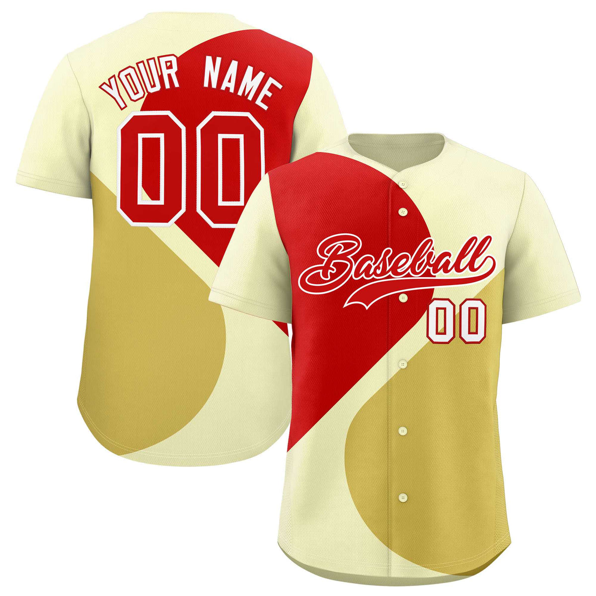 Custom Cream Red-Old Gold Color Block Personalized Half Heart Pattern Authentic Baseball Jersey| KXKSHOP