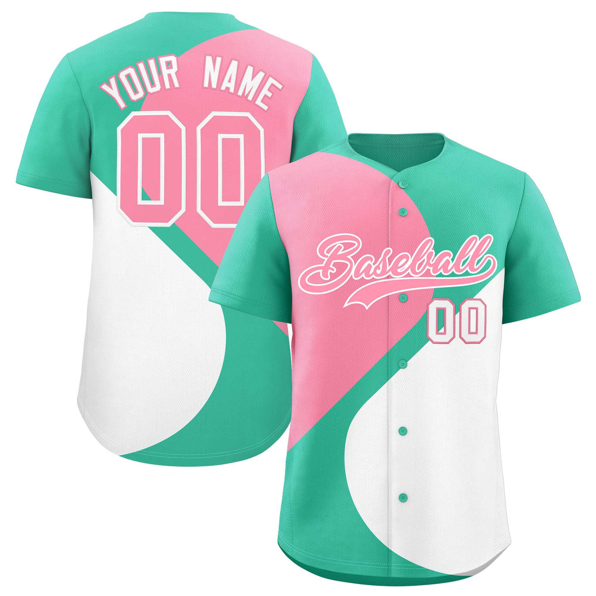 Custom Bright Green Light Pink-White Color Block Personalized Half Heart Pattern Authentic Baseball Jersey| KXKSHOP