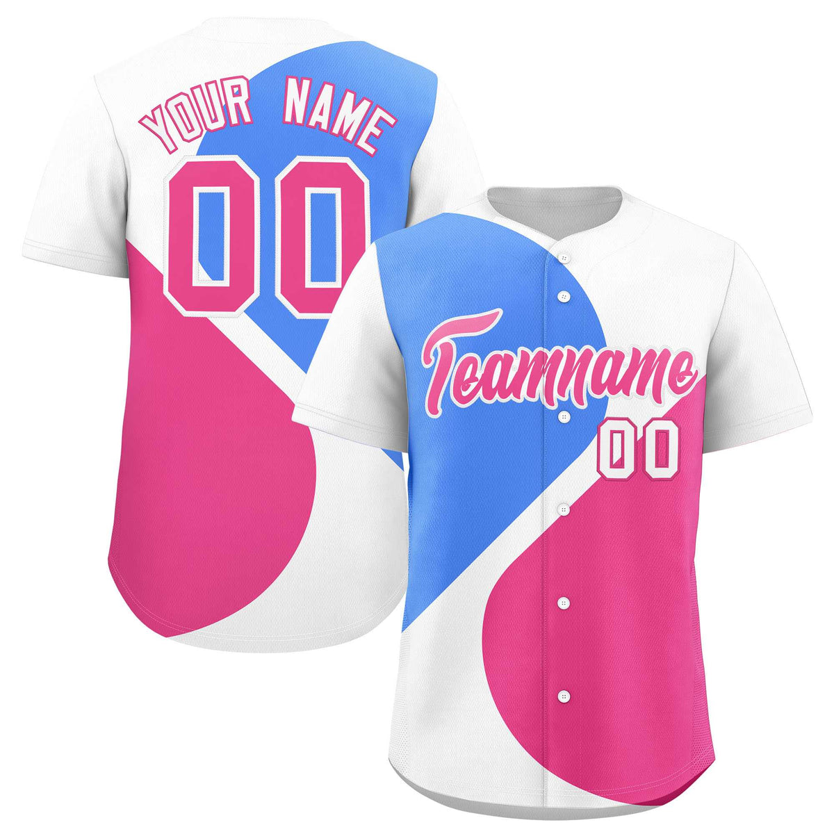 Custom White Powder Blue-Pink Color Block Personalized Half Heart Pattern Authentic Baseball Jersey| KXKSHOP