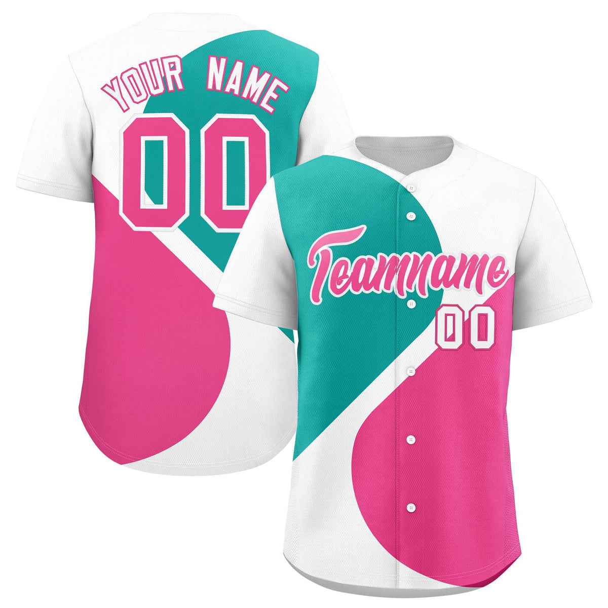 Custom White Aqua-Pink Color Block Personalized Half Heart Pattern Authentic Baseball Jersey| KXKSHOP
