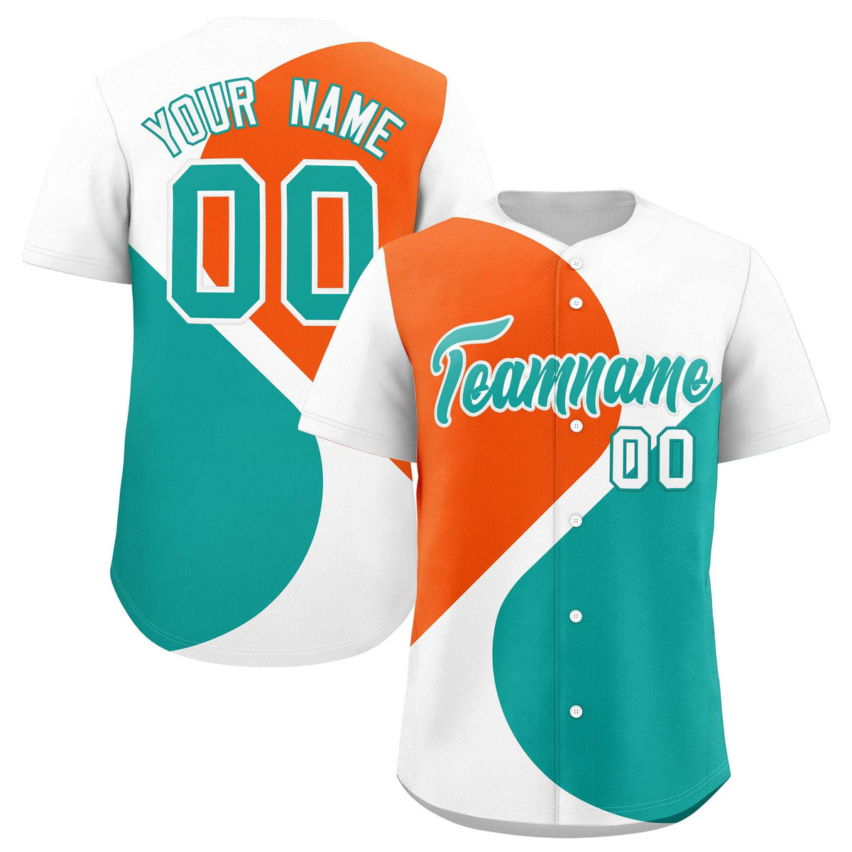 Custom White Orange-Aqua Color Block Personalized Half Heart Pattern Authentic Baseball Jersey| KXKSHOP