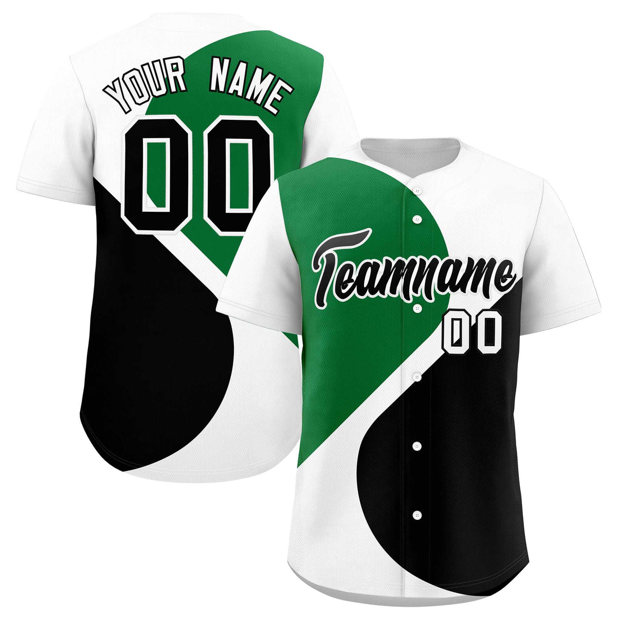 Custom White Kelly Green-Black Color Block Personalized Half Heart Pattern Authentic Baseball Jersey| KXKSHOP