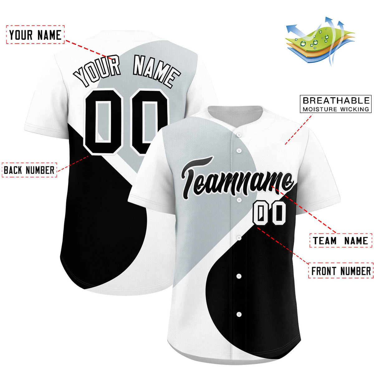 Custom White Silver-Black Color Block Personalized Half Heart Pattern Authentic Baseball Jersey| KXKSHOP