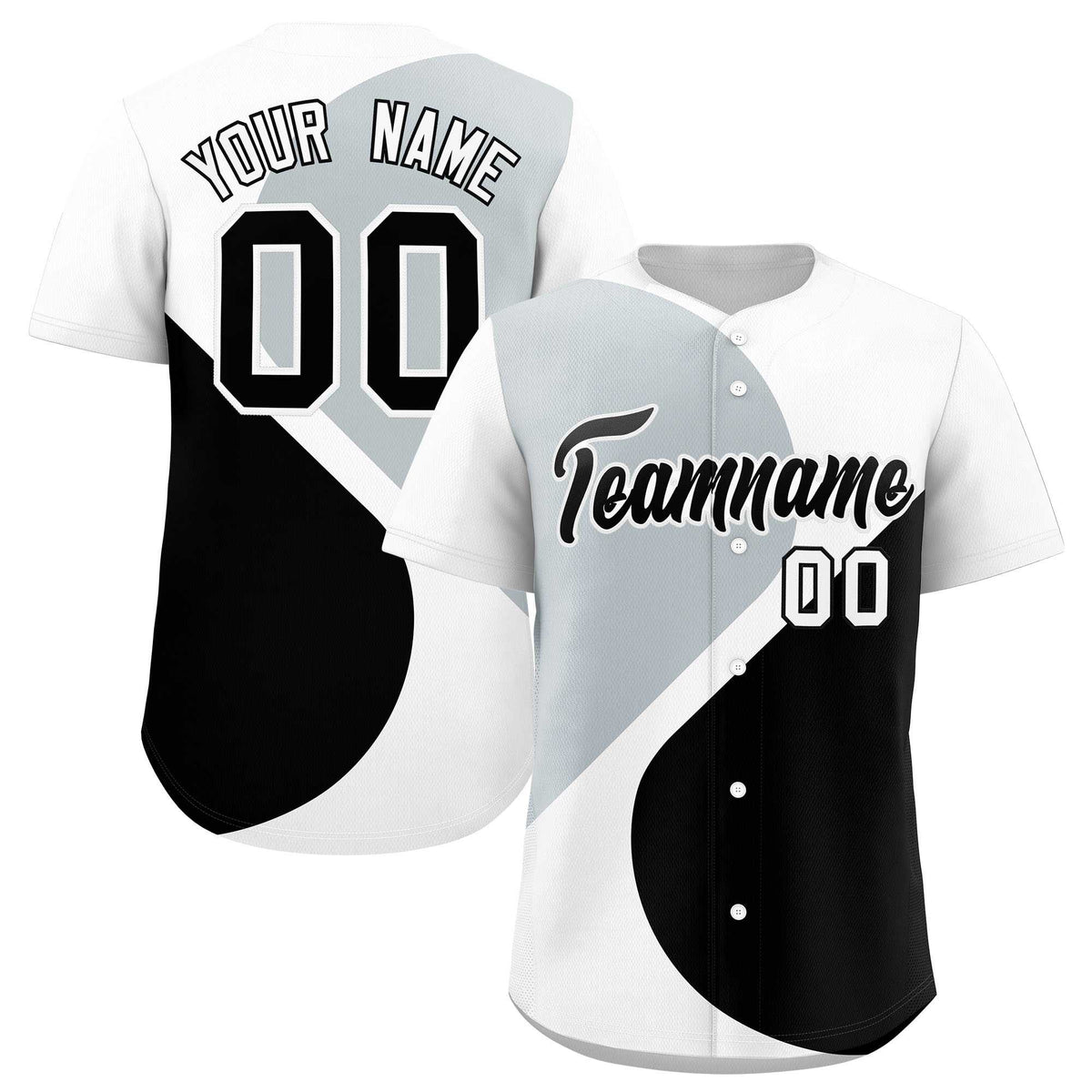 Custom White Silver-Black Color Block Personalized Half Heart Pattern Authentic Baseball Jersey| KXKSHOP