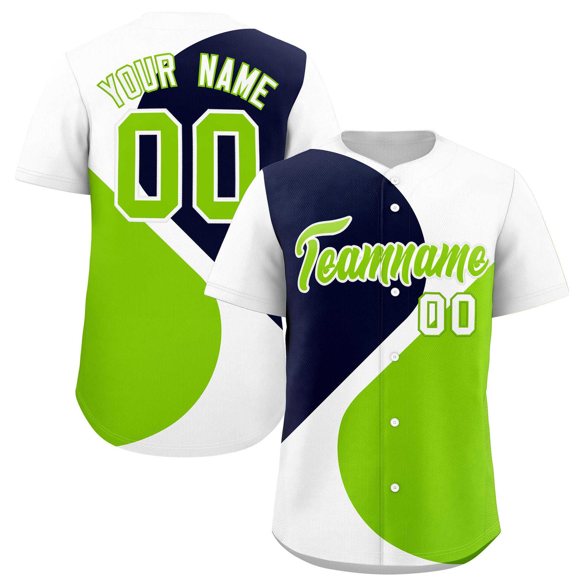 Custom White Navy-Neon Green Color Block Personalized Half Heart Pattern Authentic Baseball Jersey| KXKSHOP