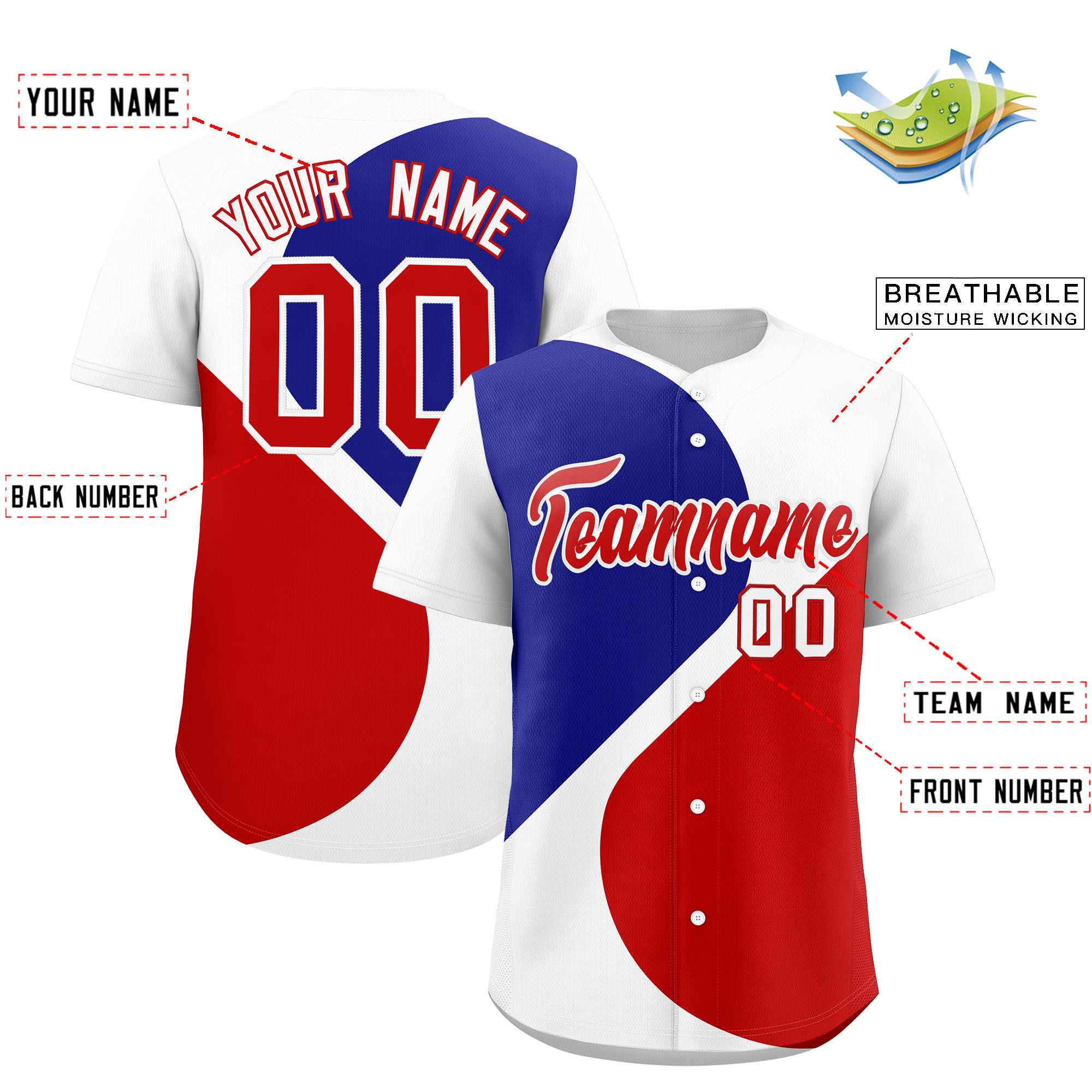 Custom White Royal-Red Color Block Personalized Half Heart Pattern Authentic Baseball Jersey| KXKSHOP