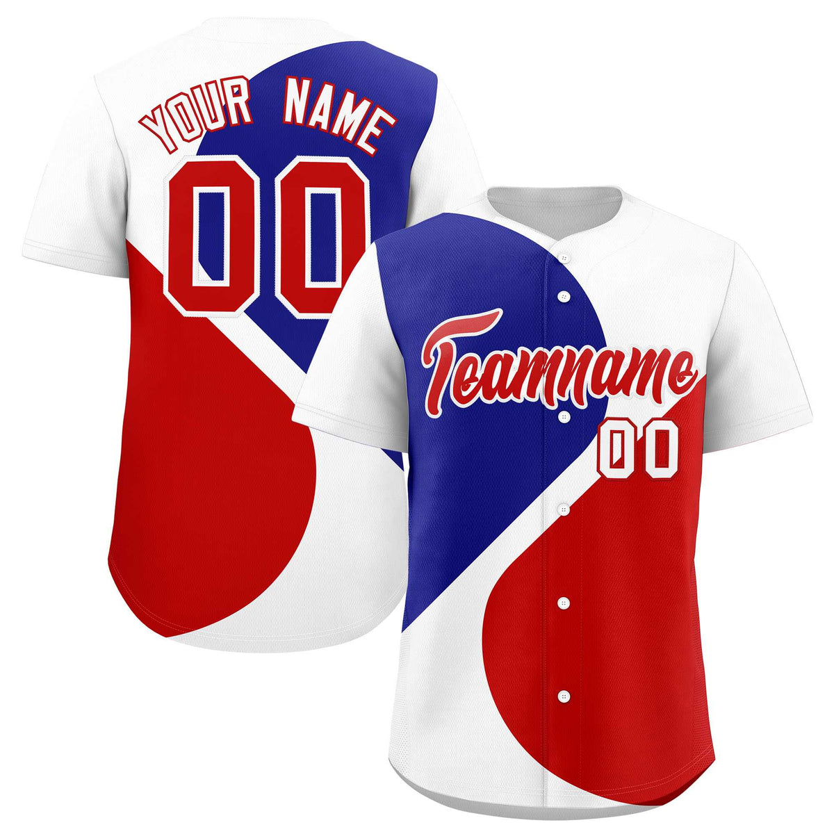 Custom White Royal-Red Color Block Personalized Half Heart Pattern Authentic Baseball Jersey| KXKSHOP