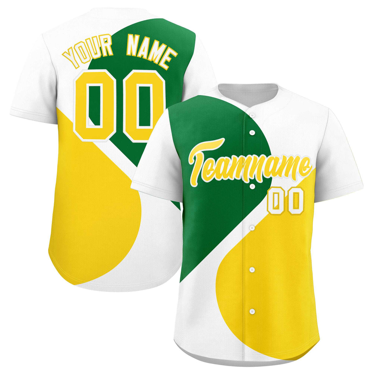 Custom White Kelly Green-Gold Color Block Personalized Half Heart Pattern Authentic Baseball Jersey| KXKSHOP