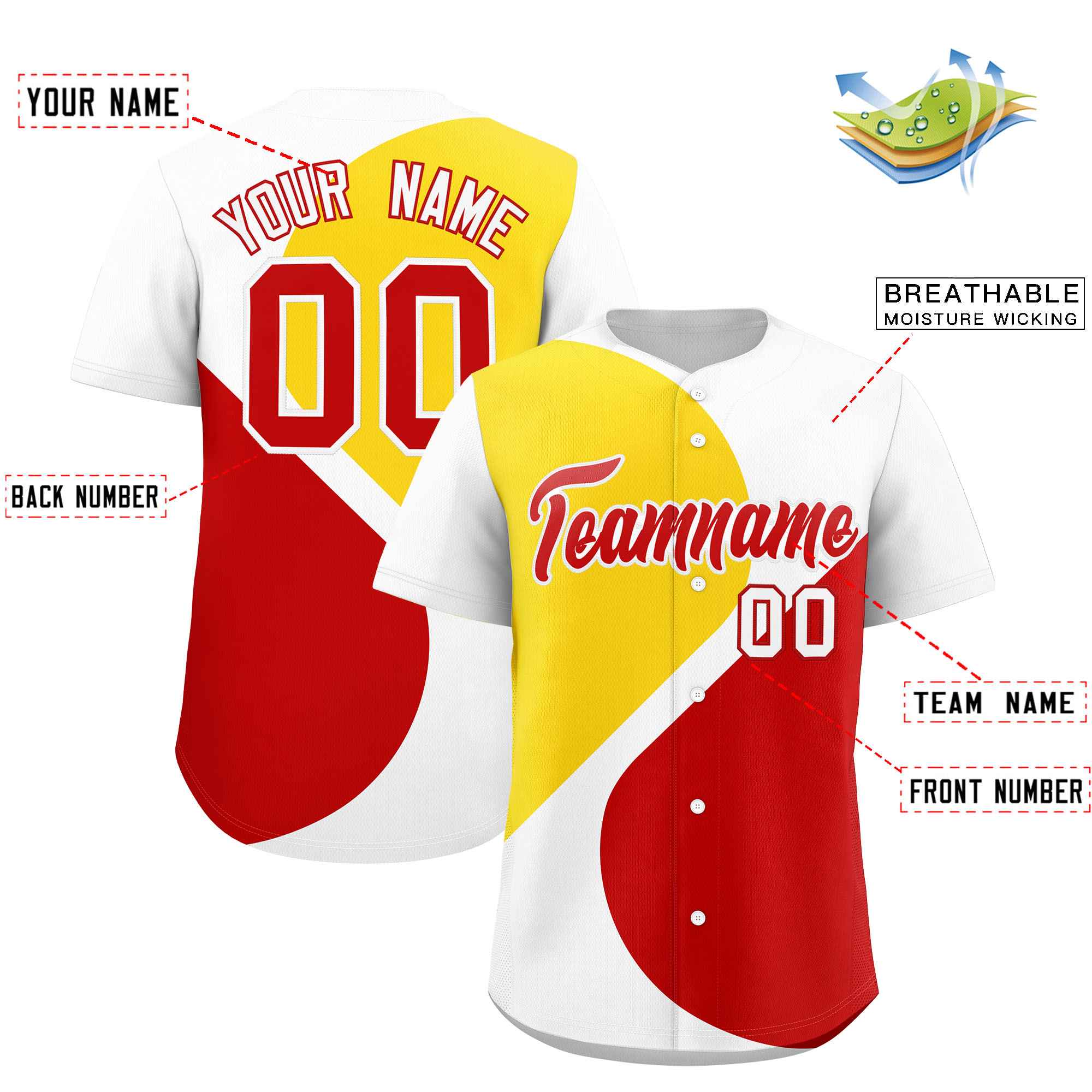 Custom White Gold-Red Color Block Personalized Half Heart Pattern Authentic Baseball Jersey| KXKSHOP