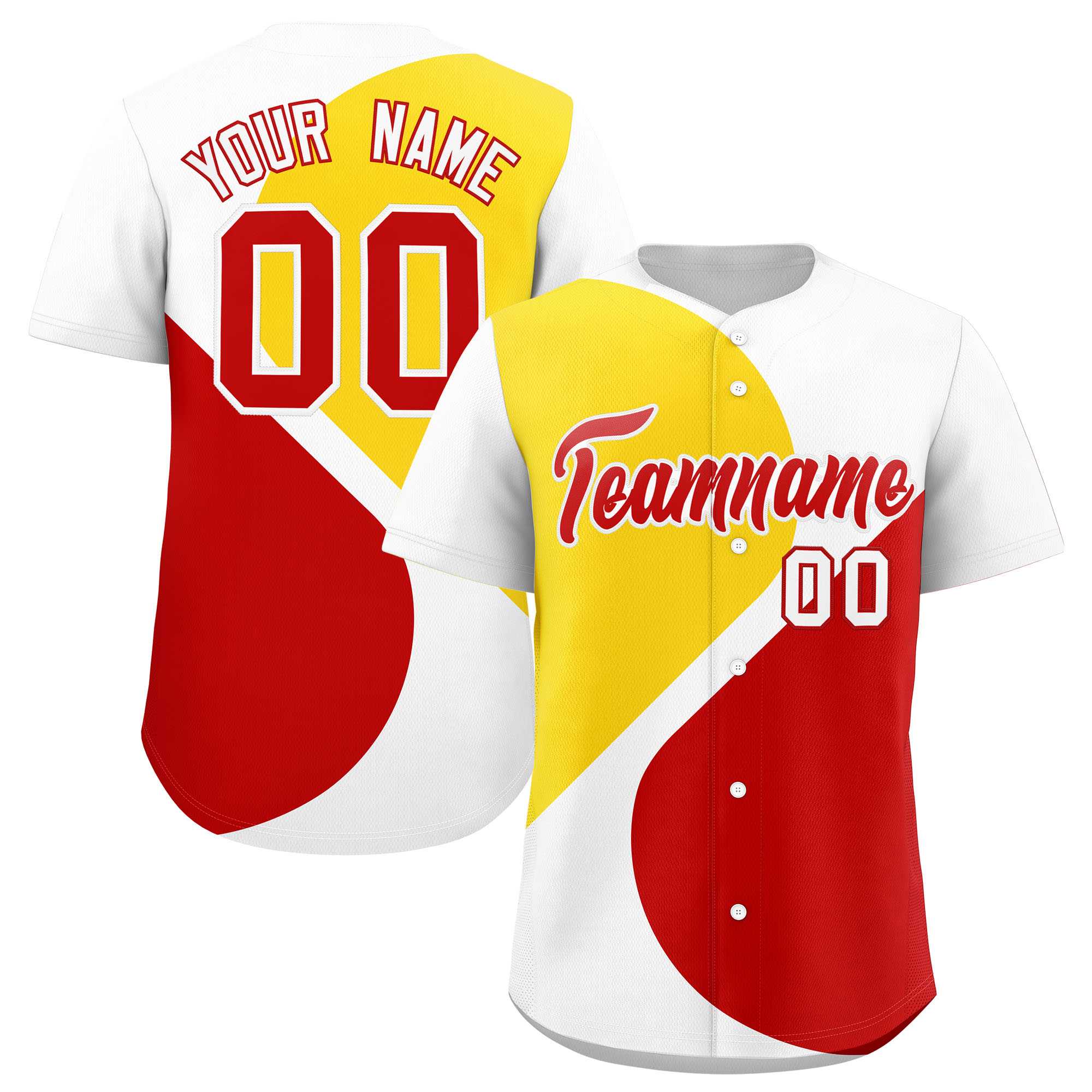 Custom White Gold-Red Color Block Personalized Half Heart Pattern Authentic Baseball Jersey| KXKSHOP