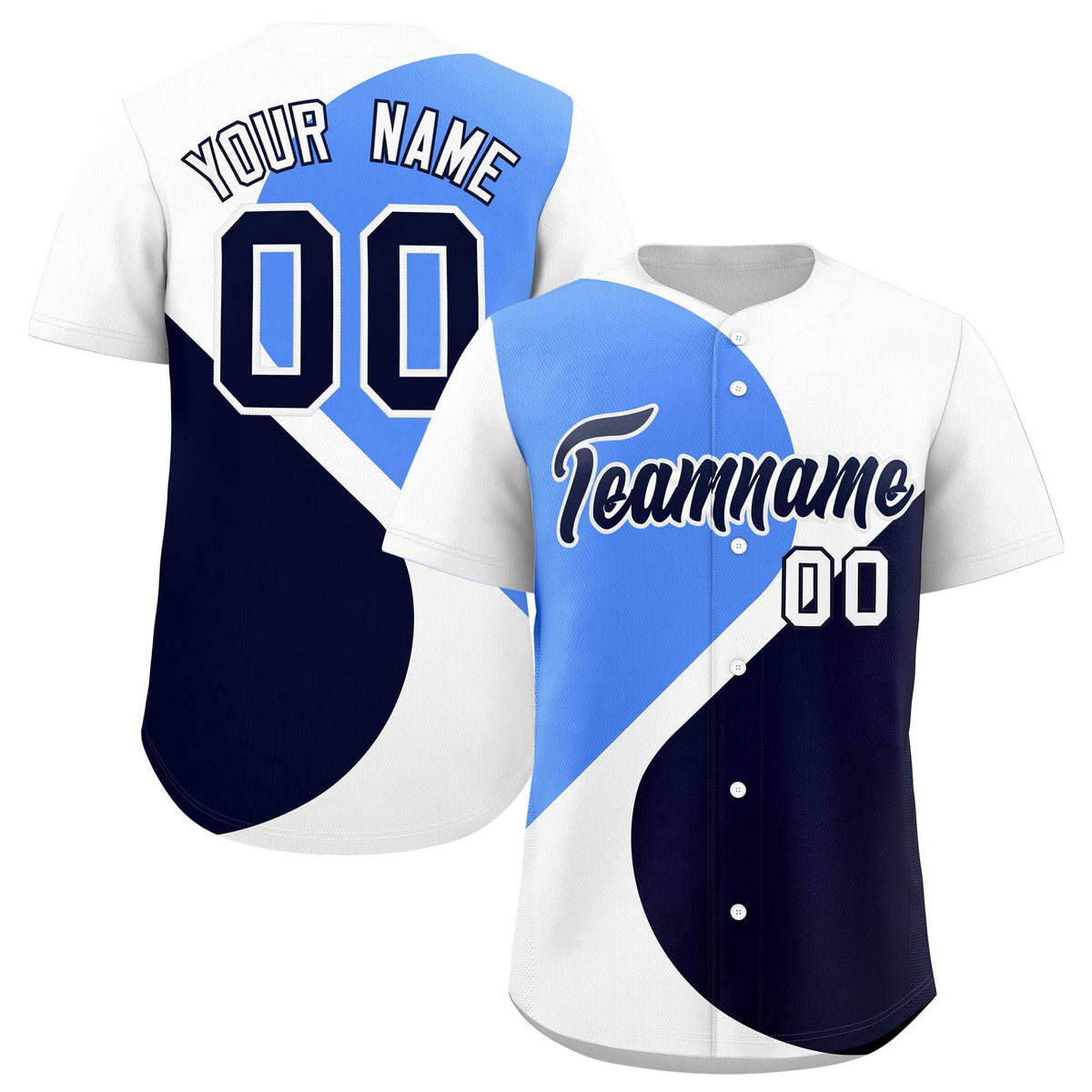 Custom White Powder Blue-Navy Color Block Personalized Half Heart Pattern Authentic Baseball Jersey| KXKSHOP
