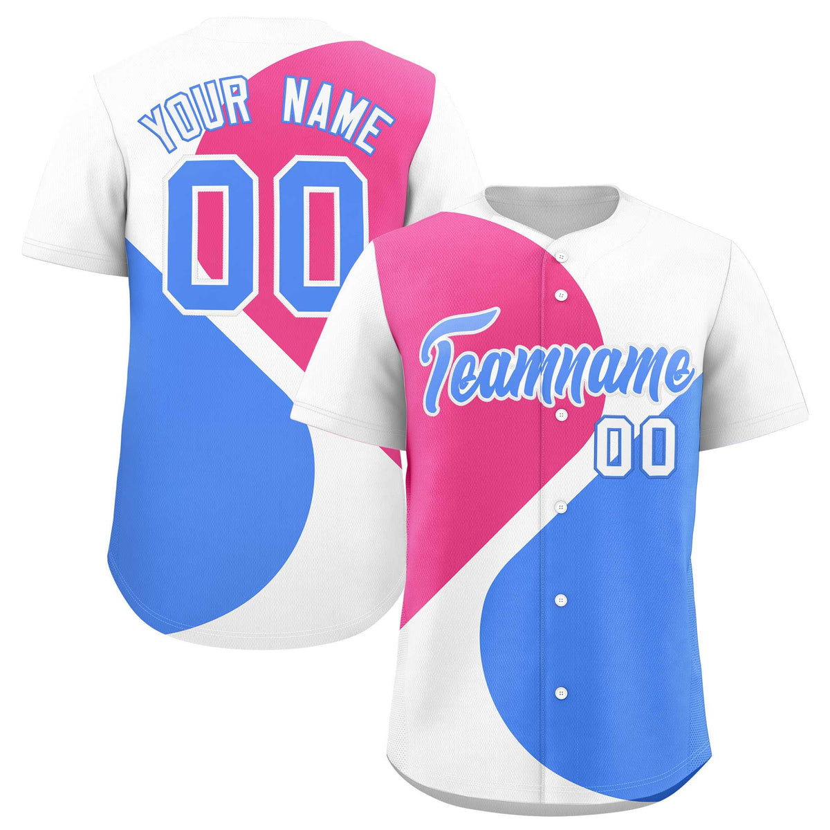 Custom White Pink-Powder Blue Color Block Personalized Half Heart Pattern Authentic Baseball Jersey| KXKSHOP