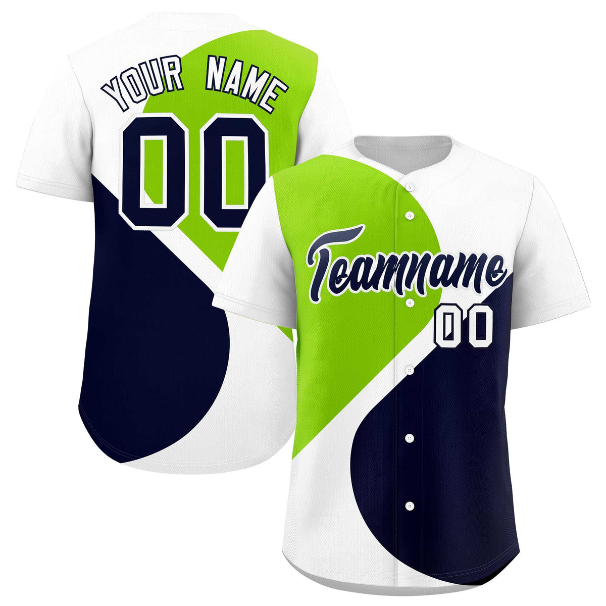 Custom White Neon Green-Navy Color Block Personalized Half Heart Pattern Authentic Baseball Jersey| KXKSHOP
