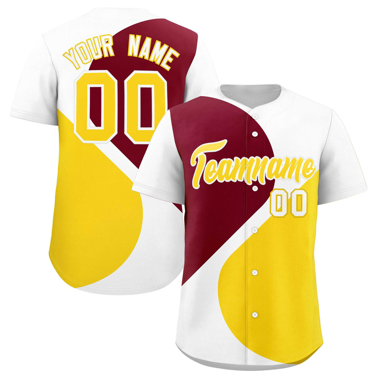 Custom White Crimson-Gold Color Block Personalized Half Heart Pattern Authentic Baseball Jersey| KXKSHOP