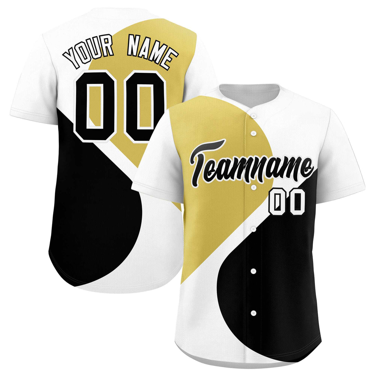 Custom White Old Gold-Black Color Block Personalized Half Heart Pattern Authentic Baseball Jersey| KXKSHOP