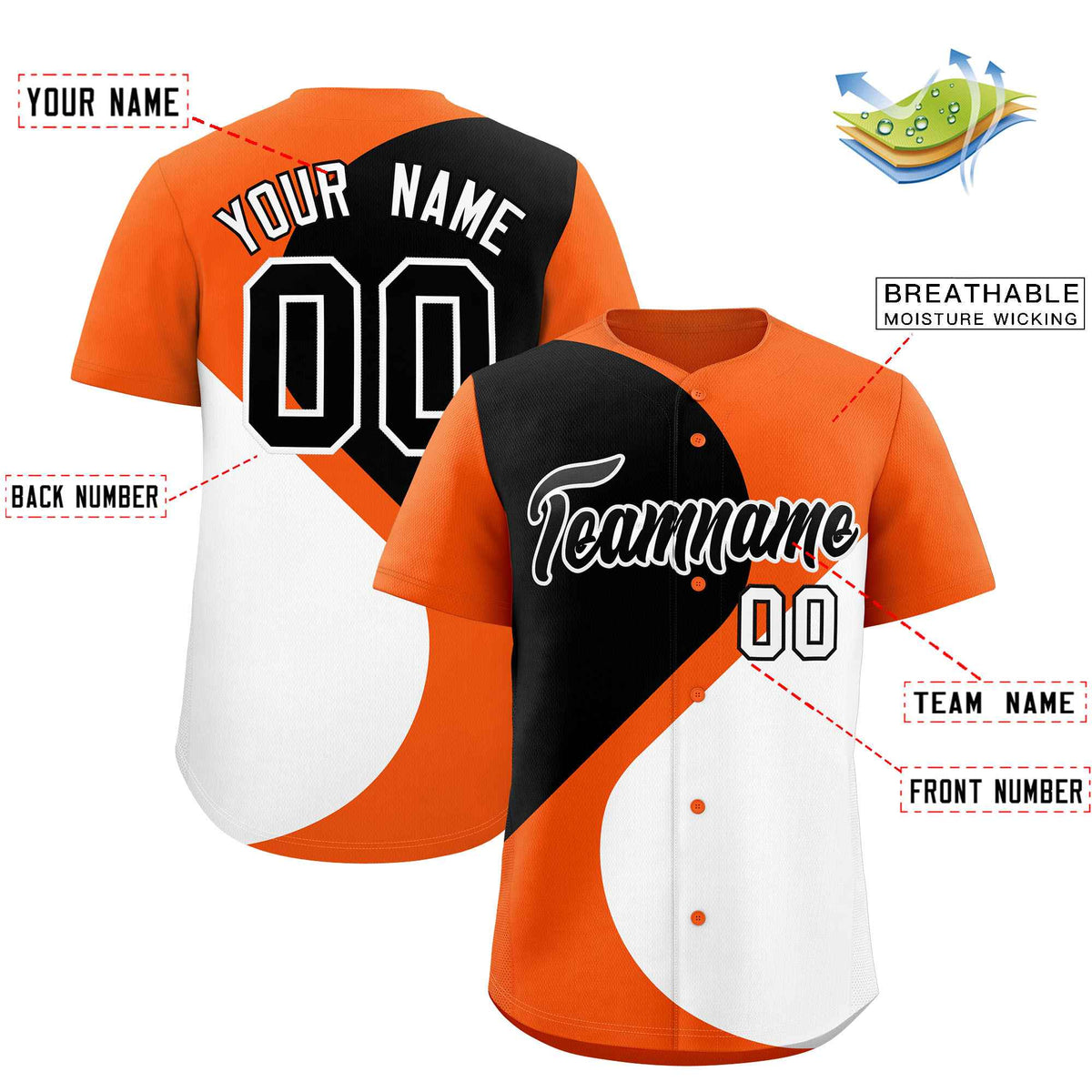 Custom Orange Black-White Color Block Personalized Half Heart Pattern Authentic Baseball Jersey| KXKSHOP