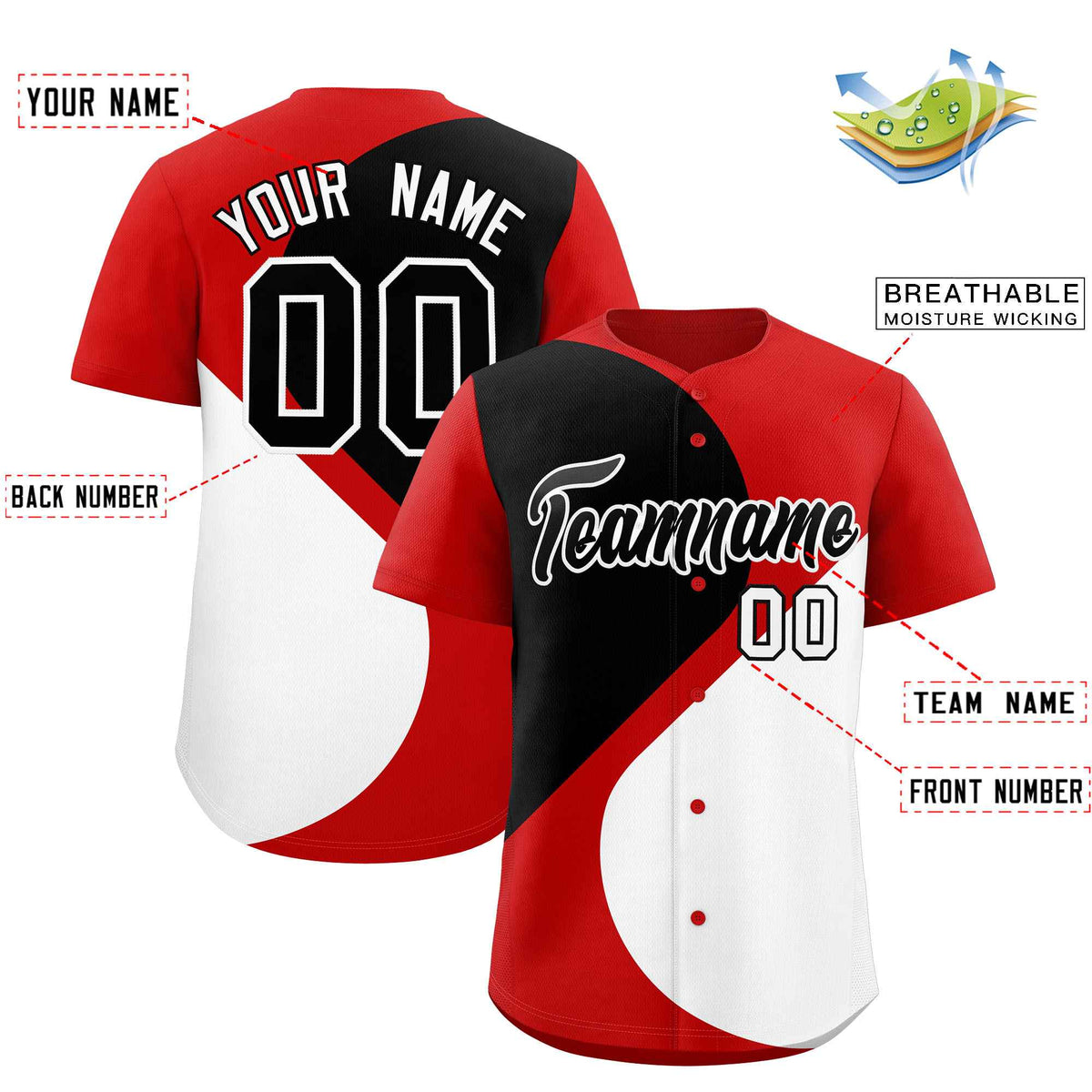 Custom Red Black-White Color Block Personalized Half Heart Pattern Authentic Baseball Jersey| KXKSHOP