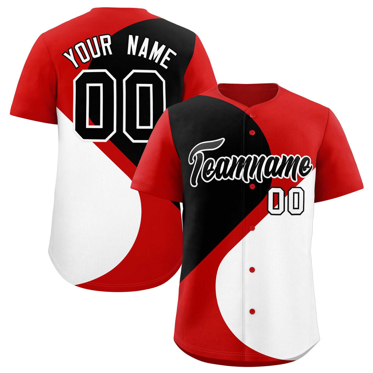 Custom Red Black-White Color Block Personalized Half Heart Pattern Authentic Baseball Jersey| KXKSHOP
