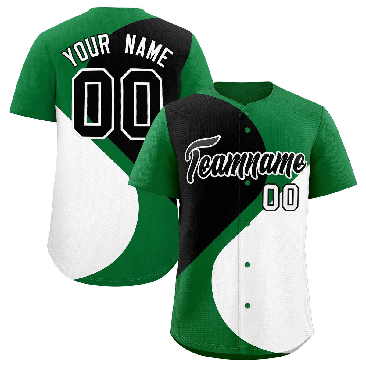 Custom Kelly Green Black-White Color Block Personalized Half Heart Pattern Authentic Baseball Jersey| KXKSHOP
