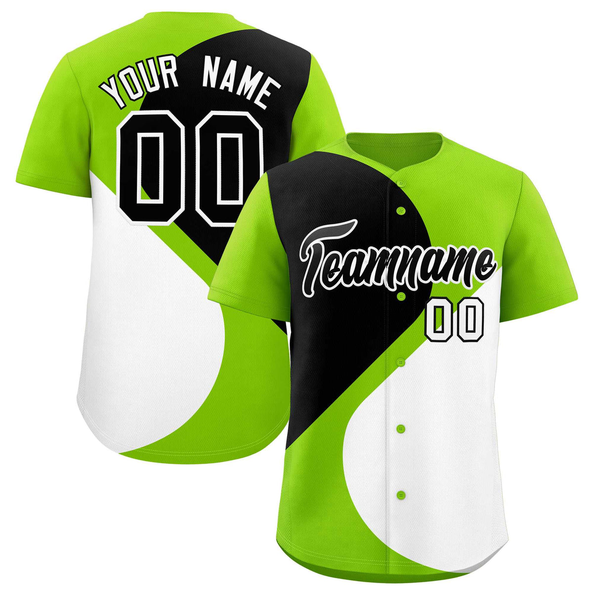 Custom Neon Green Black-White Color Block Personalized Half Heart Pattern Authentic Baseball Jersey| KXKSHOP