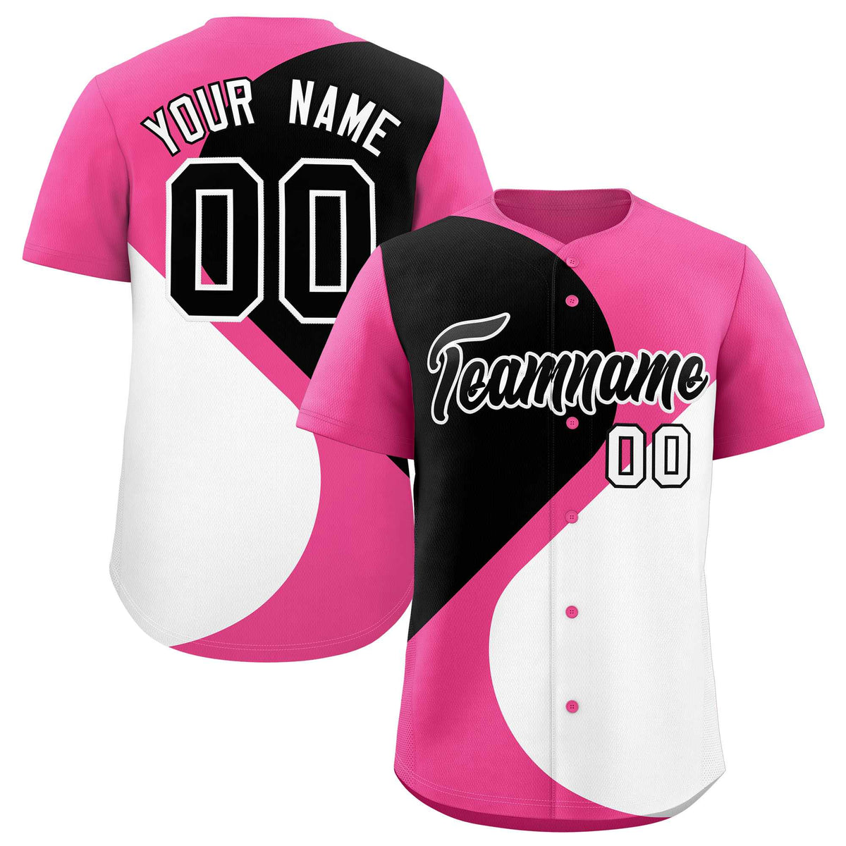Custom Pink Black-White Color Block Personalized Half Heart Pattern Authentic Baseball Jersey| KXKSHOP