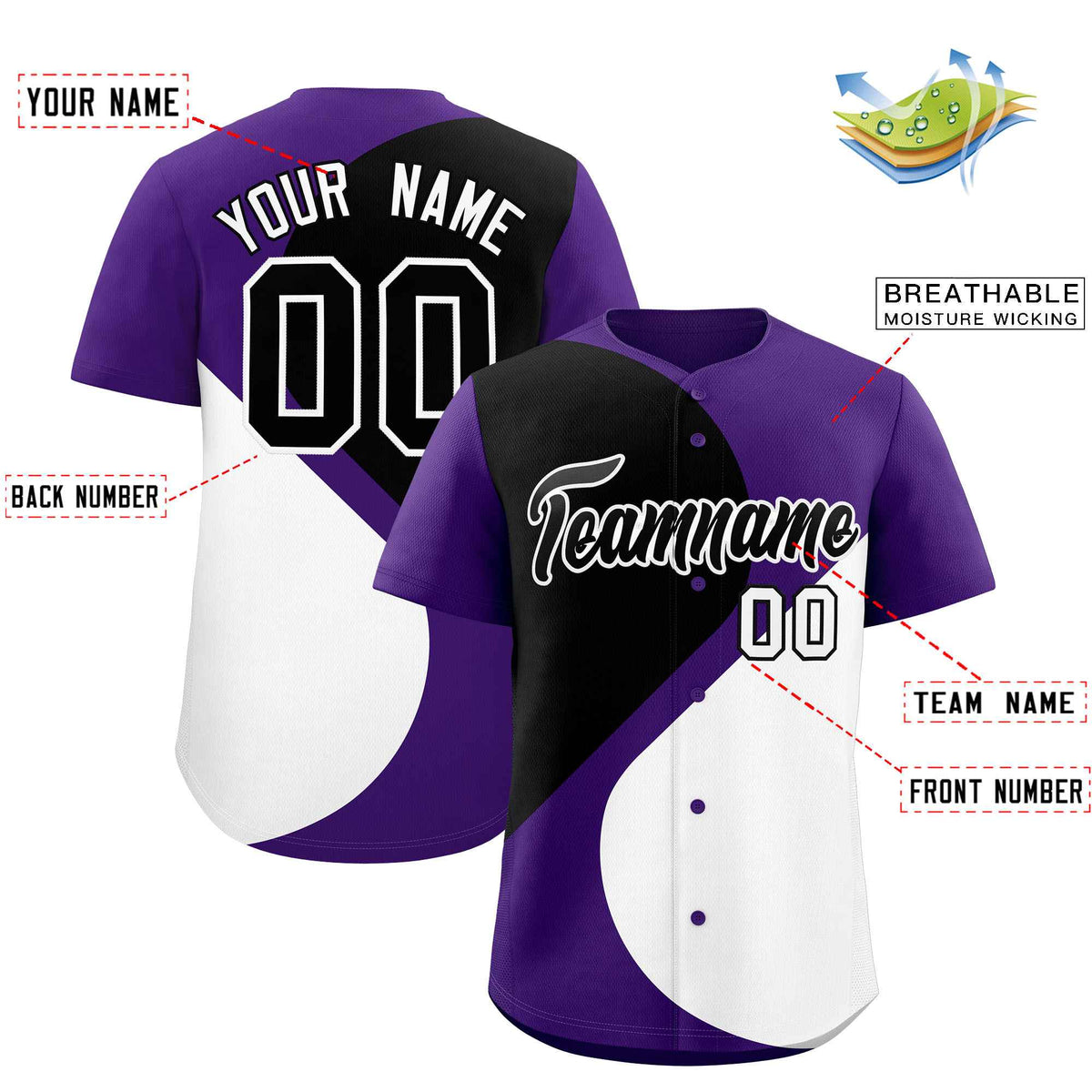 Custom Purple Black-White Color Block Personalized Half Heart Pattern Authentic Baseball Jersey| KXKSHOP
