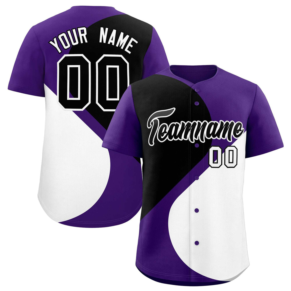 Custom Purple Black-White Color Block Personalized Half Heart Pattern Authentic Baseball Jersey| KXKSHOP