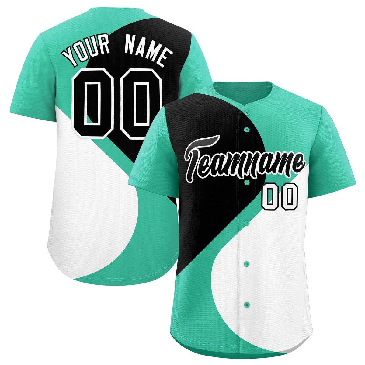 Custom Bright Green Black-White Color Block Personalized Half Heart Pattern Authentic Baseball Jersey| KXKSHOP