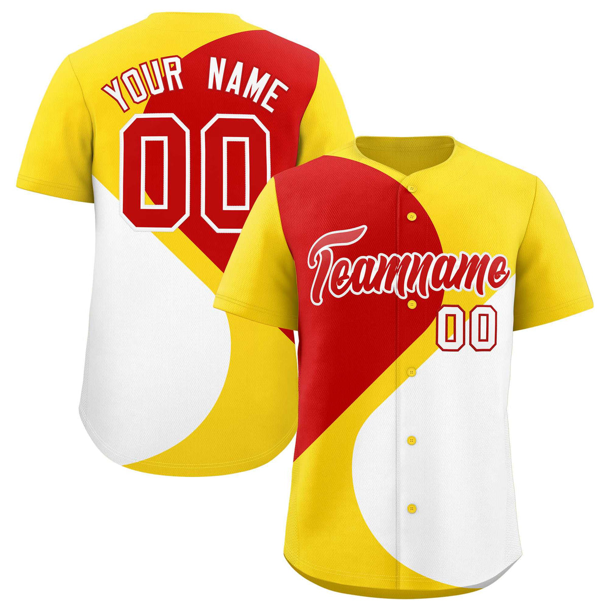 Custom Gold Red-White Color Block Personalized Half Heart Pattern Authentic Baseball Jersey| KXKSHOP