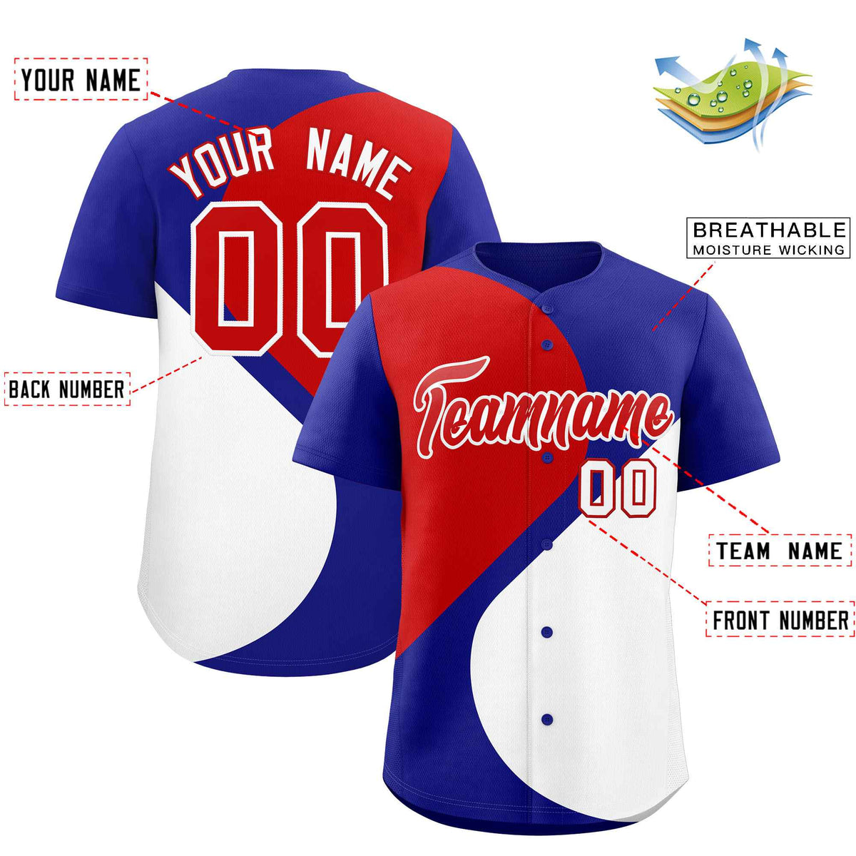 Custom Royal Red-White Color Block Personalized Half Heart Pattern Authentic Baseball Jersey| KXKSHOP
