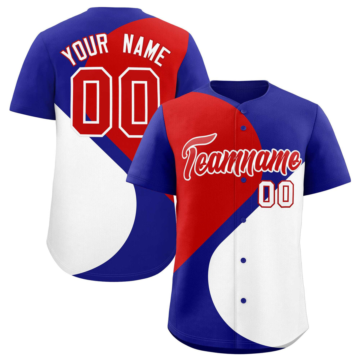 Custom Royal Red-White Color Block Personalized Half Heart Pattern Authentic Baseball Jersey| KXKSHOP