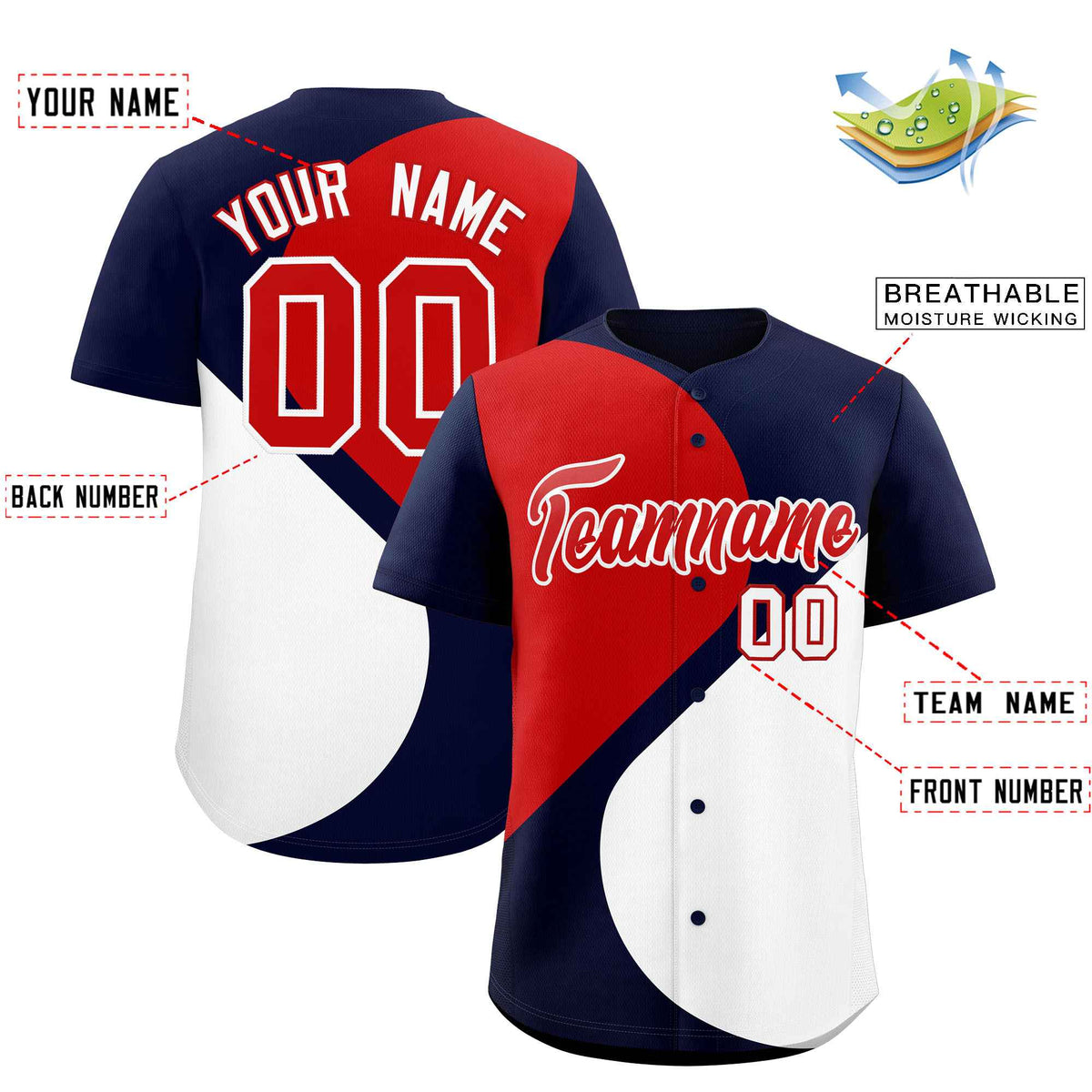 Custom Navy Red-White Color Block Personalized Half Heart Pattern Authentic Baseball Jersey| KXKSHOP