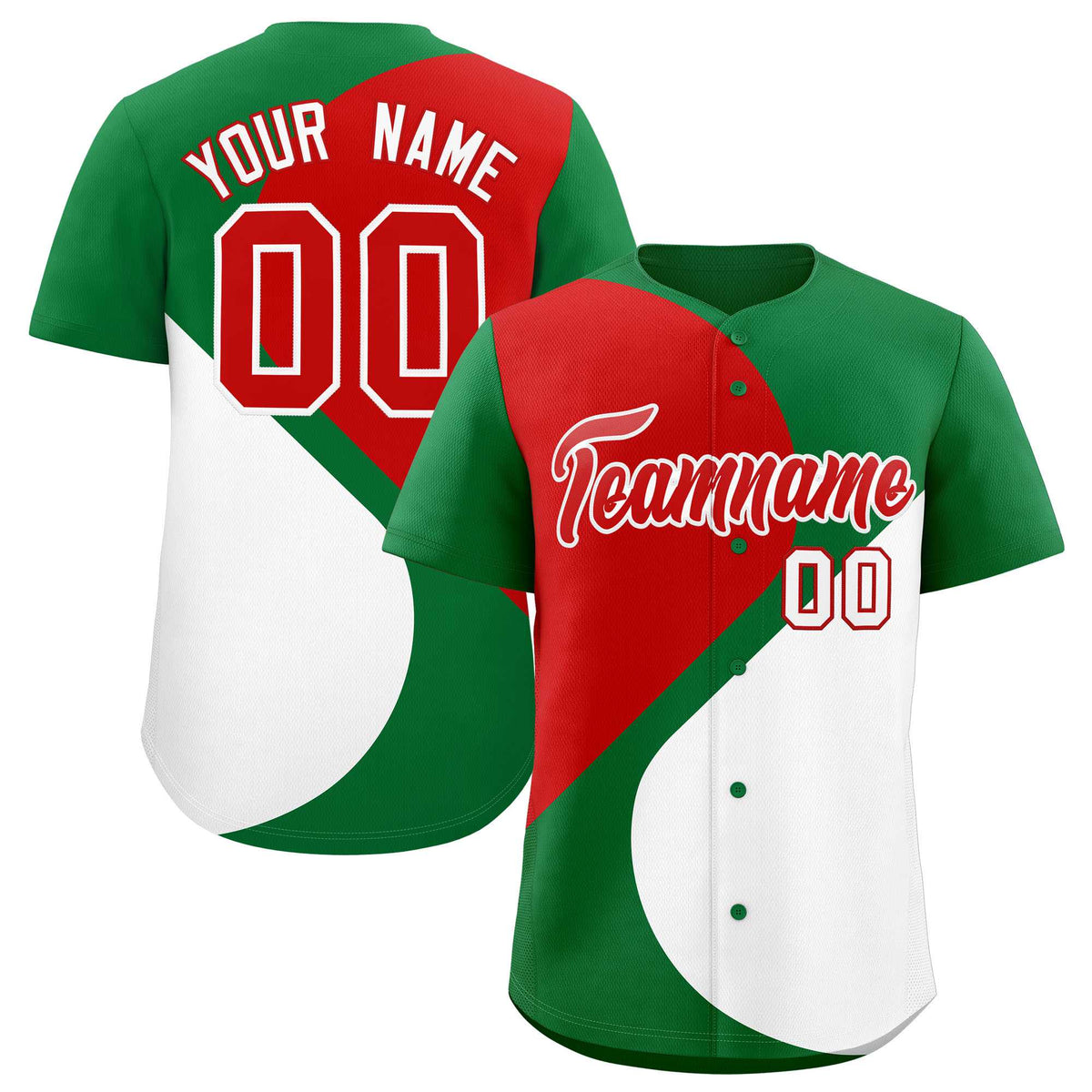 Custom Kelly Green Red-White Color Block Personalized Half Heart Pattern Authentic Baseball Jersey| KXKSHOP