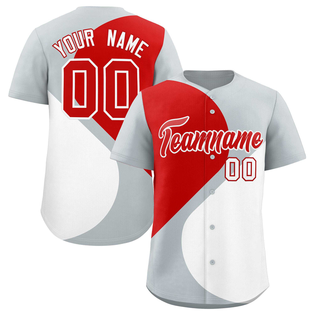 Custom Silver Red-White Color Block Personalized Half Heart Pattern Authentic Baseball Jersey| KXKSHOP