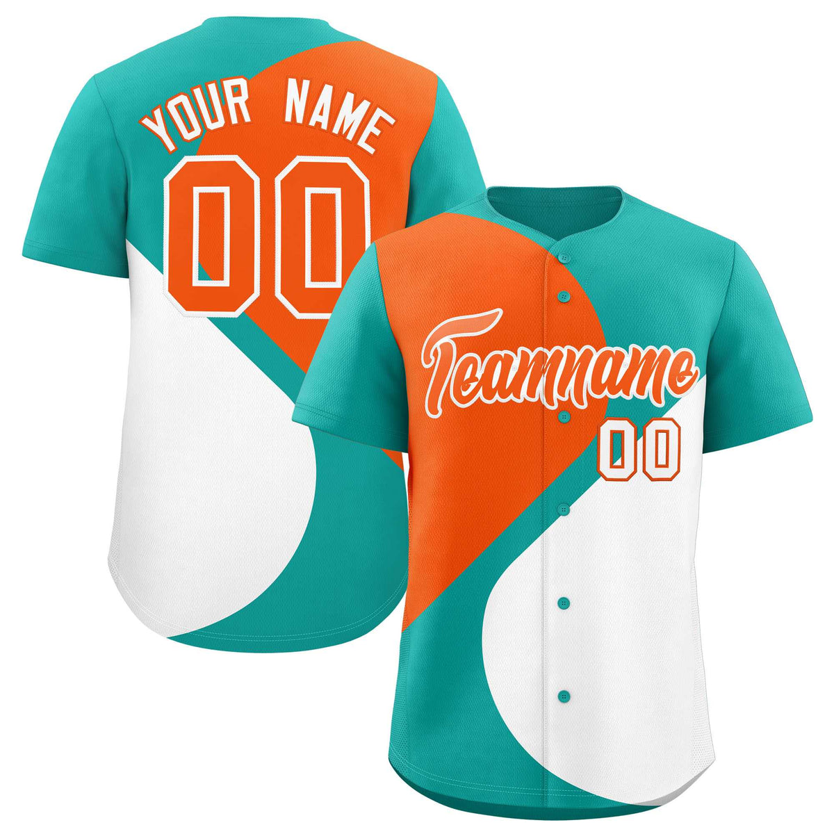 Custom Aqua Orange-White Color Block Personalized Half Heart Pattern Authentic Baseball Jersey| KXKSHOP