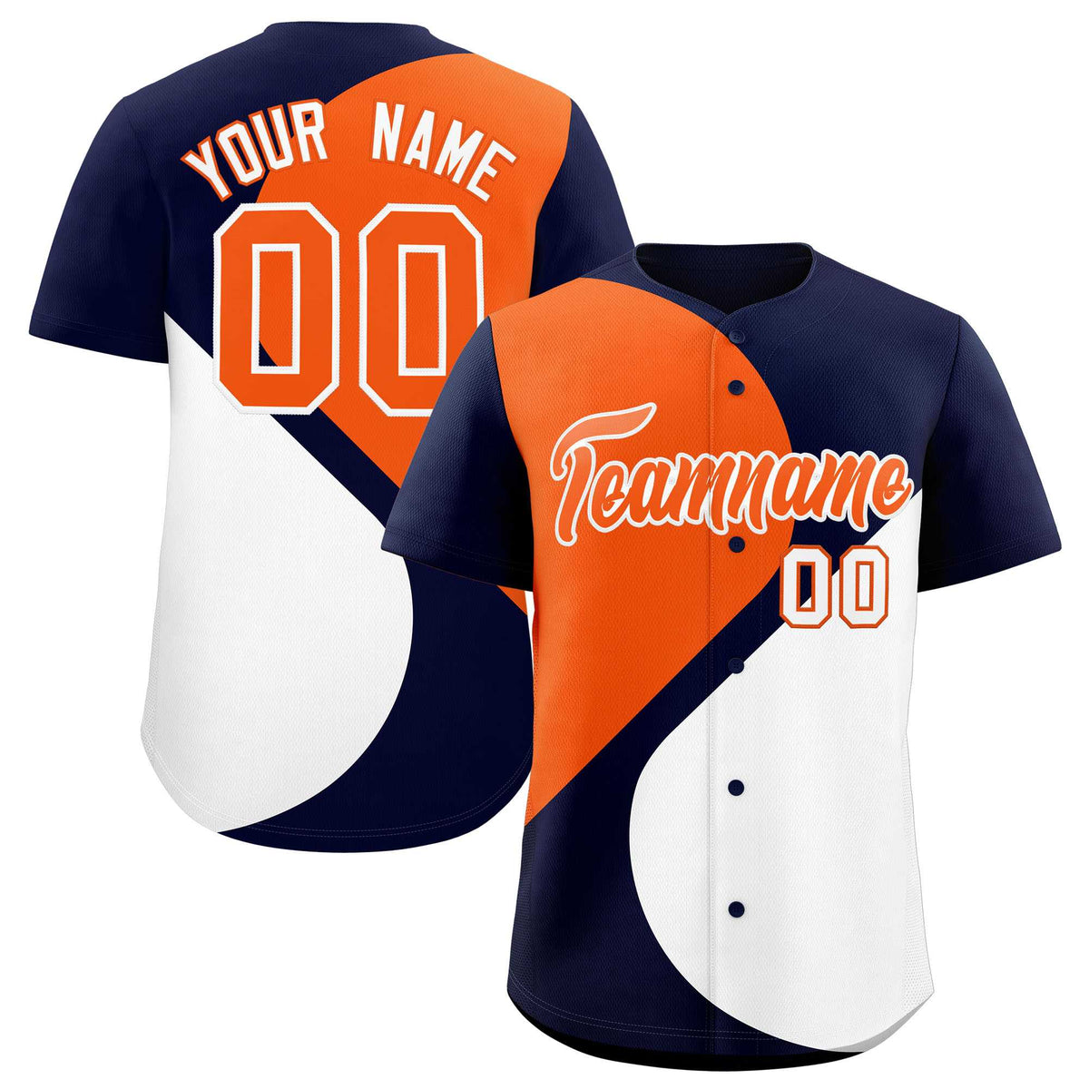 Custom Navy Orange-White Color Block Personalized Half Heart Pattern Authentic Baseball Jersey| KXKSHOP