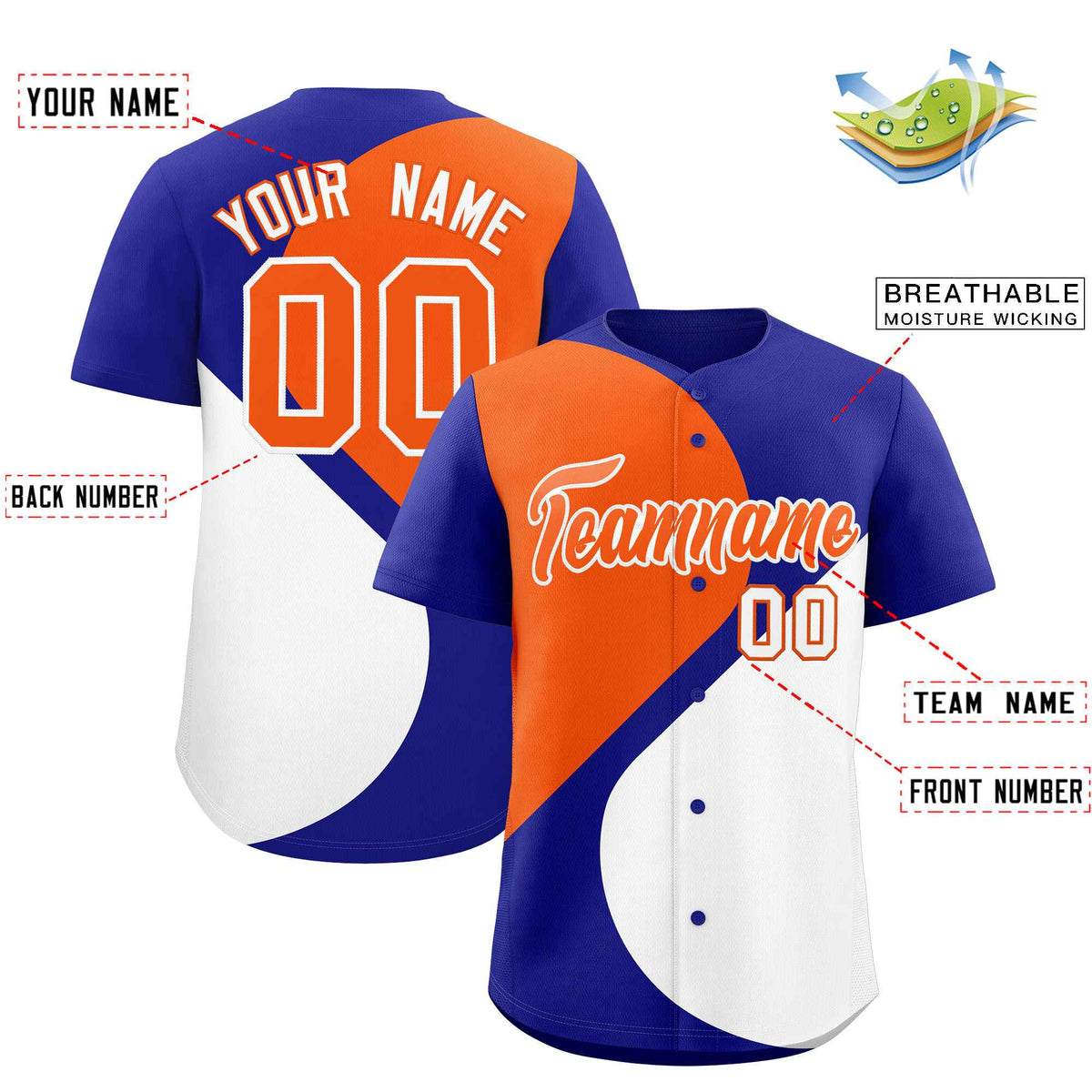 Custom Royal Orange-White Color Block Personalized Half Heart Pattern Authentic Baseball Jersey| KXKSHOP