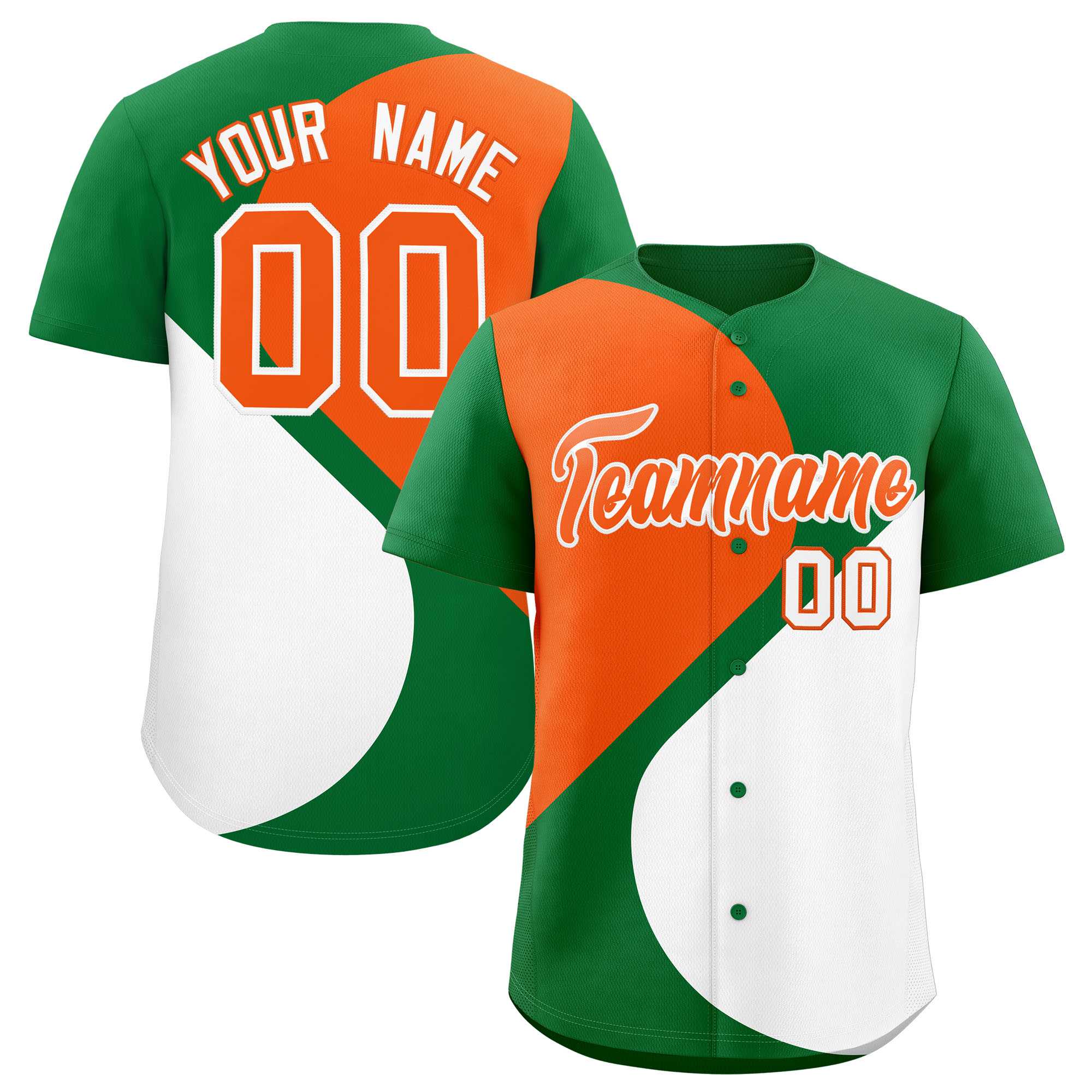 Custom Kelly Green Orange-White Color Block Personalized Half Heart Pattern Authentic Baseball Jersey| KXKSHOP