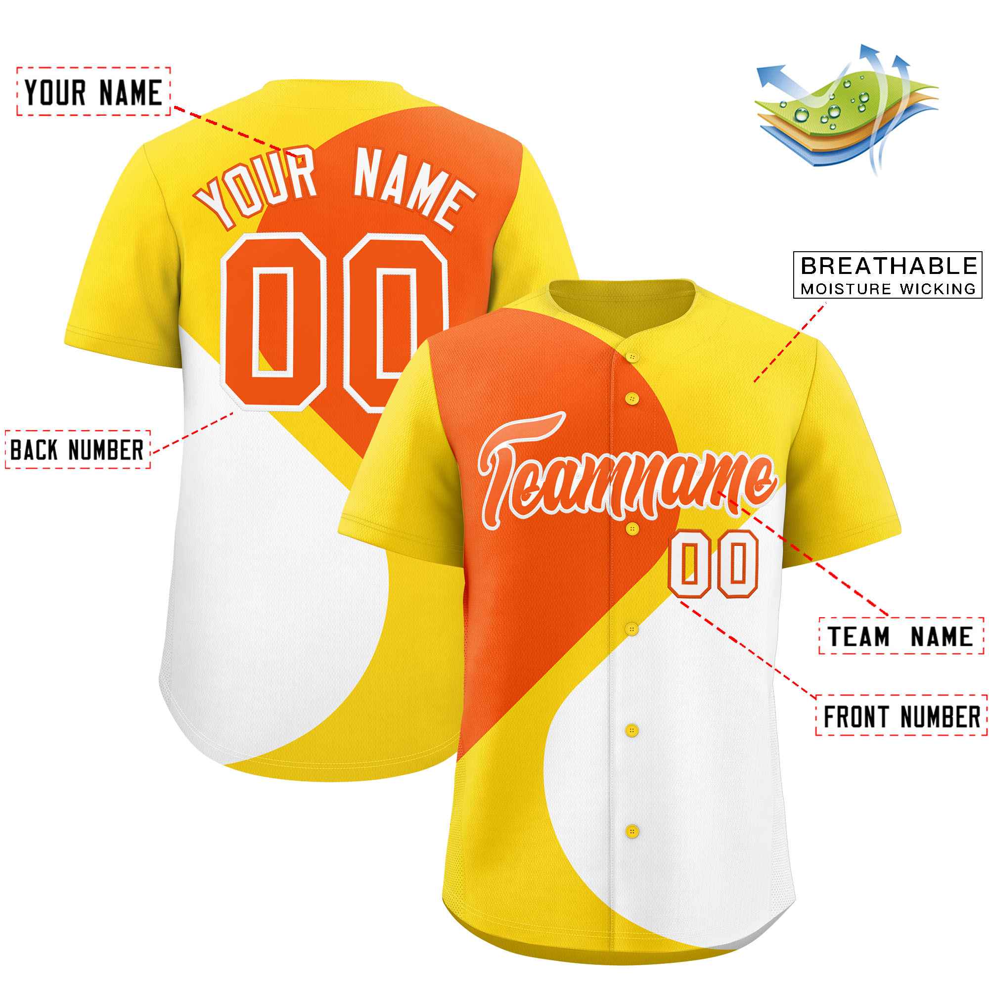 Custom Gold Orange-White Color Block Personalized Half Heart Pattern Authentic Baseball Jersey| KXKSHOP
