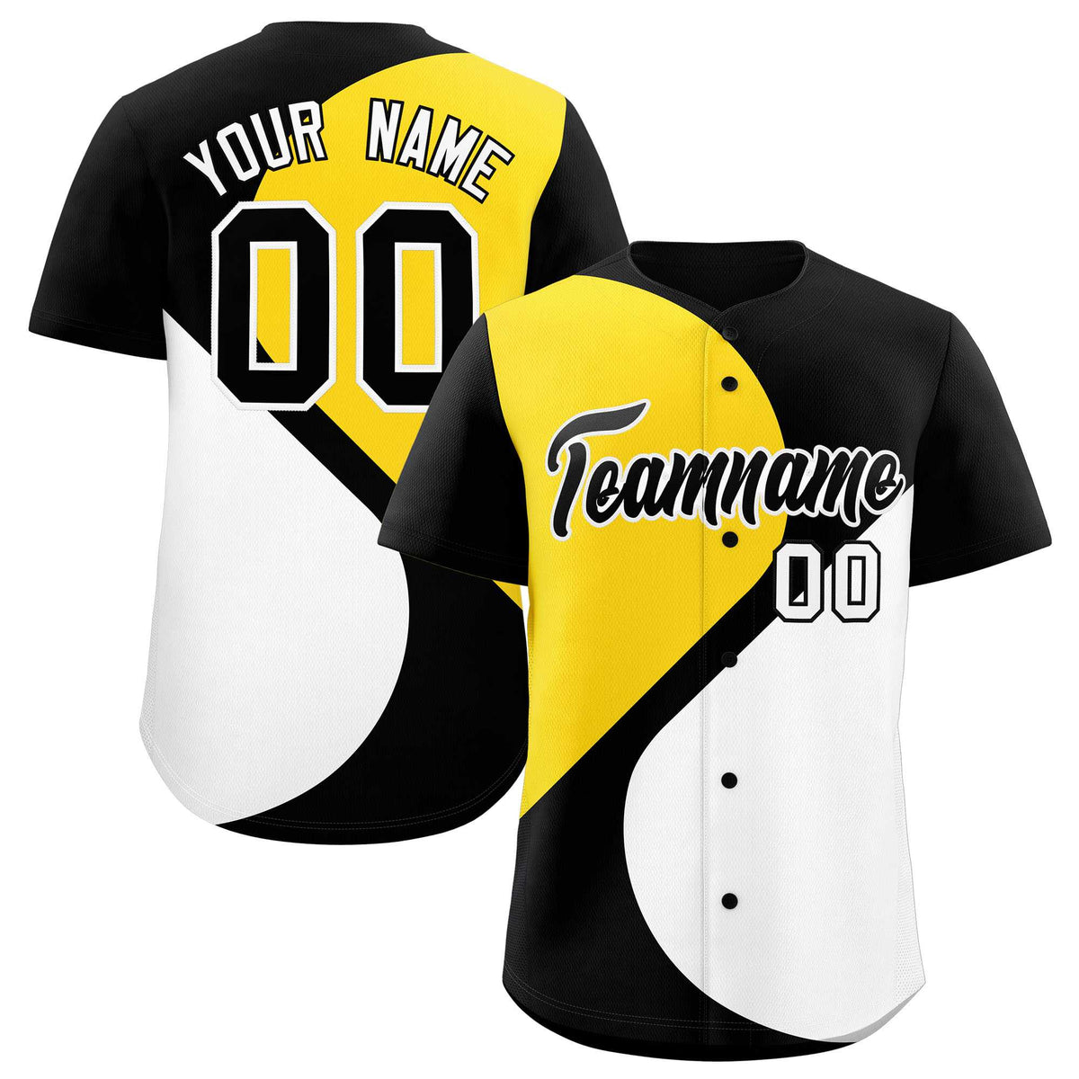 Custom Black Gold-White Color Block Personalized Half Heart Pattern Authentic Baseball Jersey| KXKSHOP