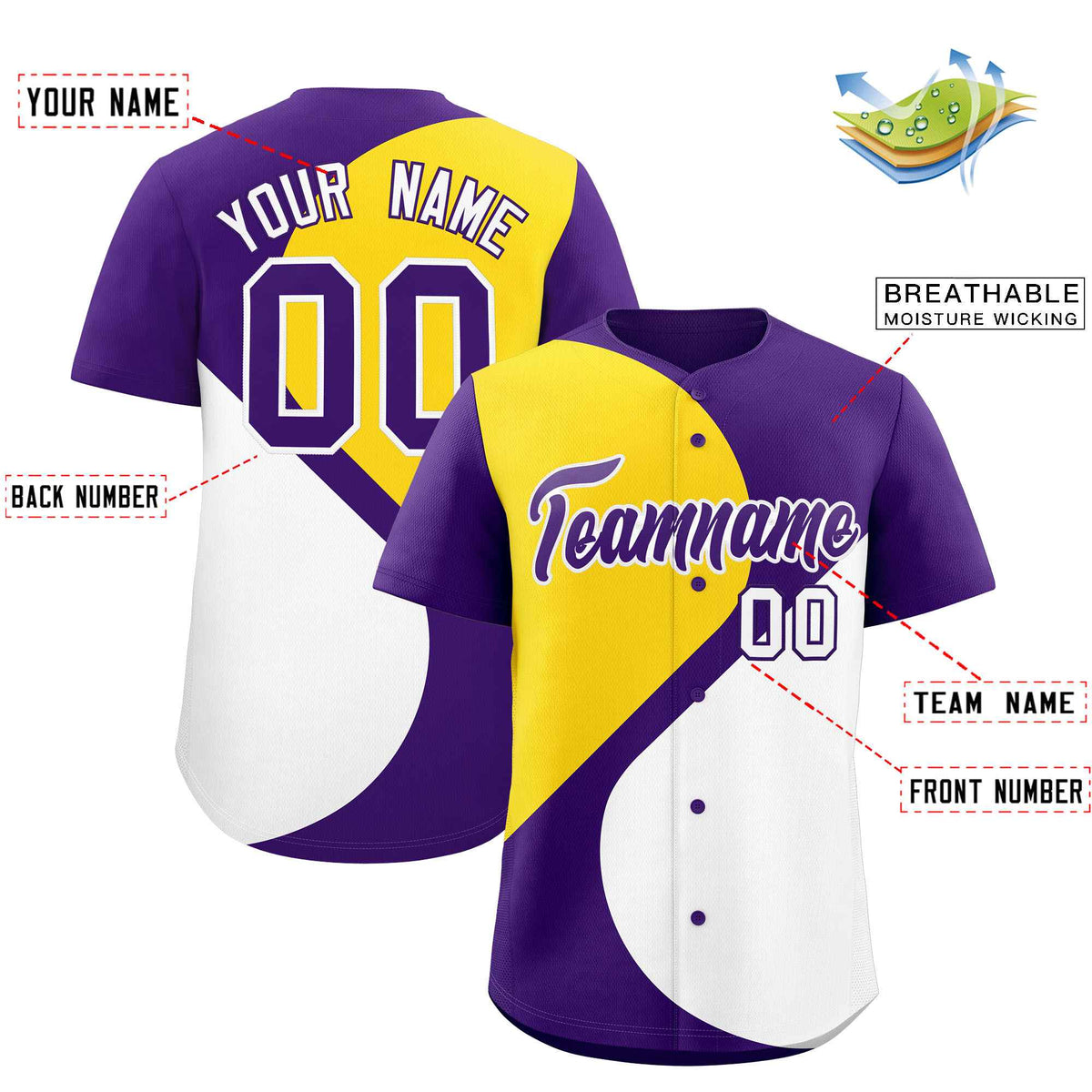Custom Purple Gold-White Color Block Personalized Half Heart Pattern Authentic Baseball Jersey| KXKSHOP