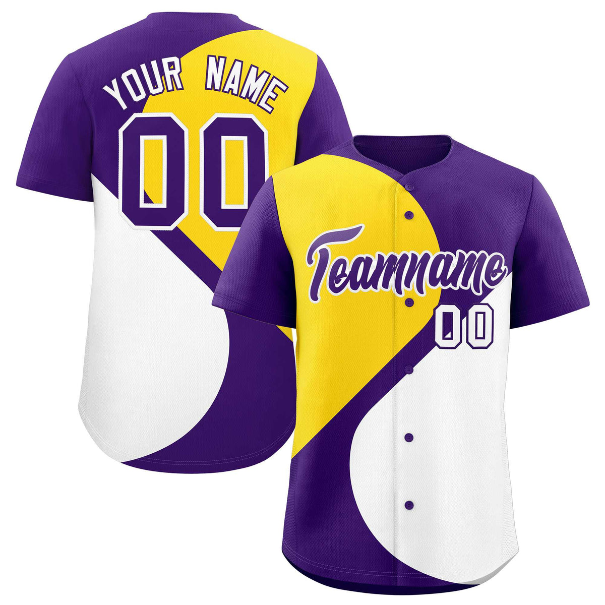 Custom Purple Gold-White Color Block Personalized Half Heart Pattern Authentic Baseball Jersey| KXKSHOP