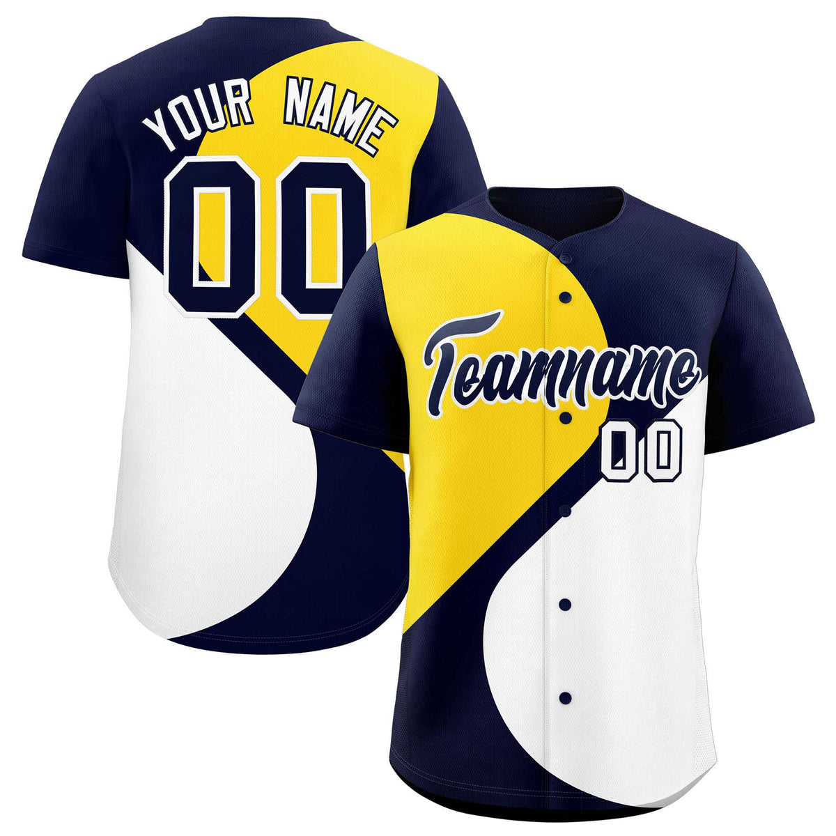 Custom Navy Gold-White Color Block Personalized Half Heart Pattern Authentic Baseball Jersey| KXKSHOP