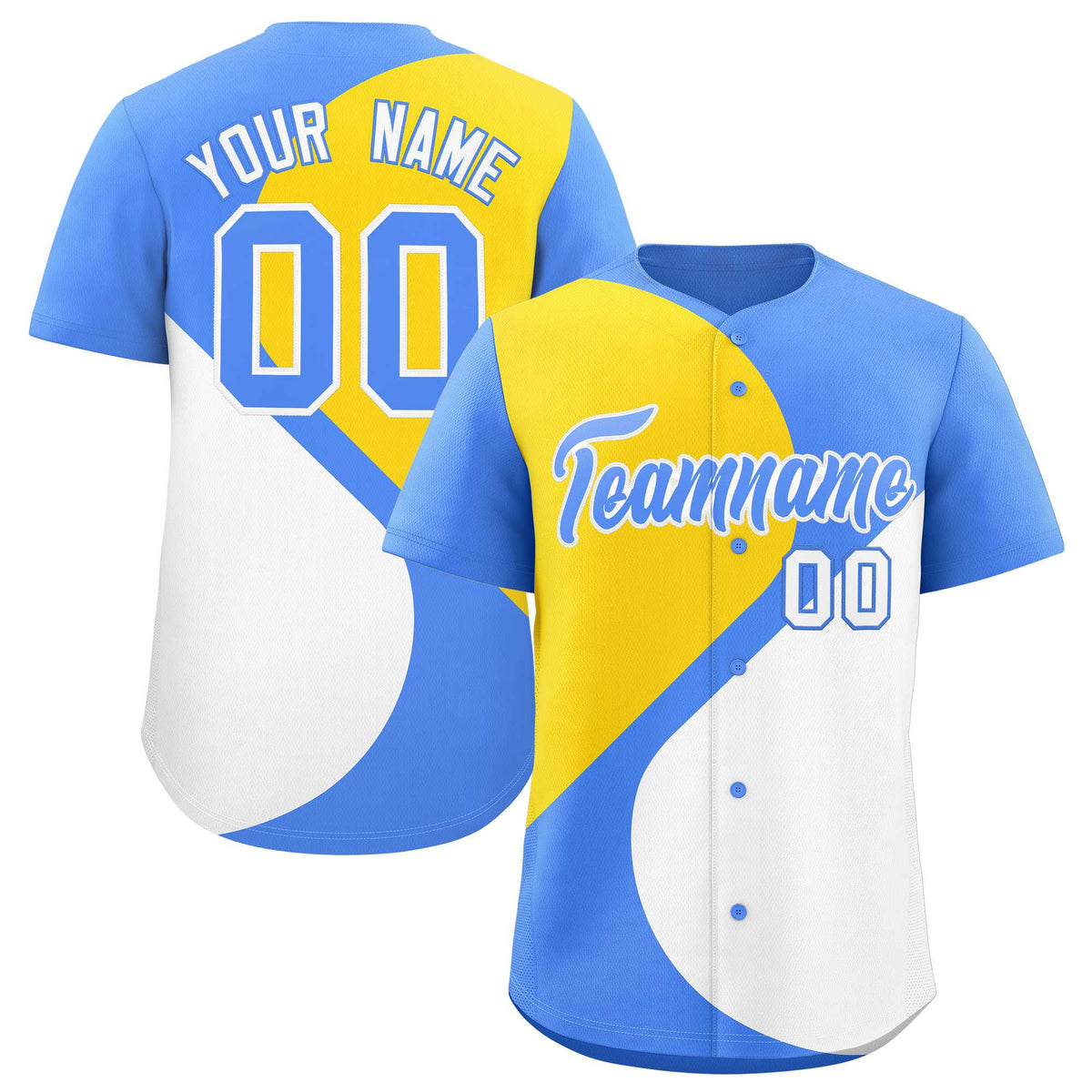 Custom Powder Blue Gold-White Color Block Personalized Half Heart Pattern Authentic Baseball Jersey| KXKSHOP