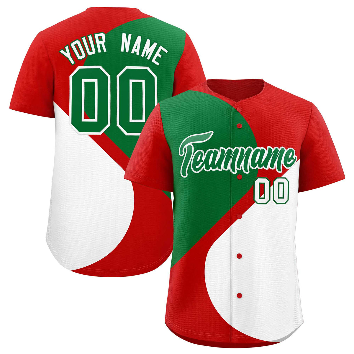 Custom Red Kelly Green-White Color Block Personalized Half Heart Pattern Authentic Baseball Jersey| KXKSHOP