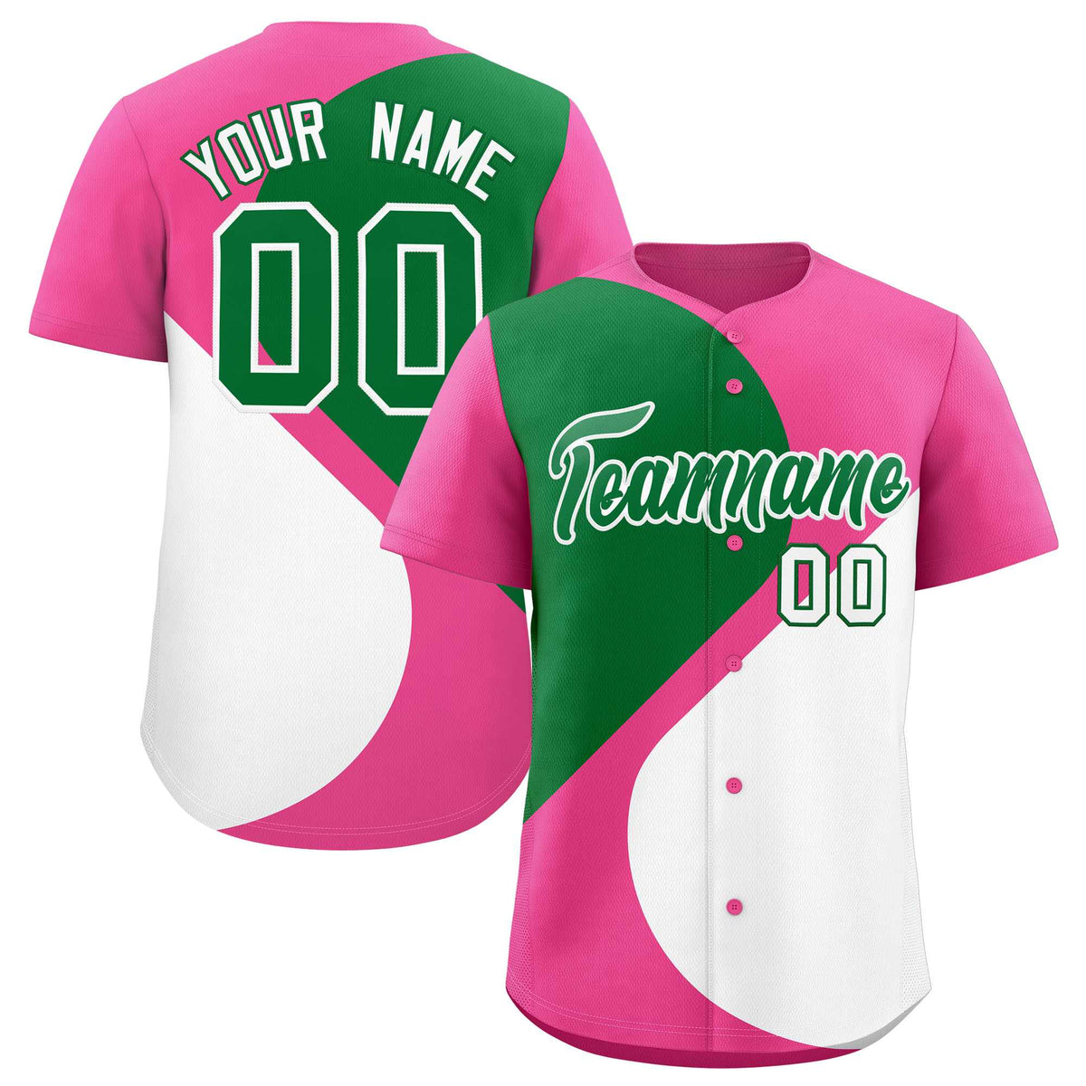 Custom Pink Kelly Green-White Color Block Personalized Half Heart Pattern Authentic Baseball Jersey| KXKSHOP