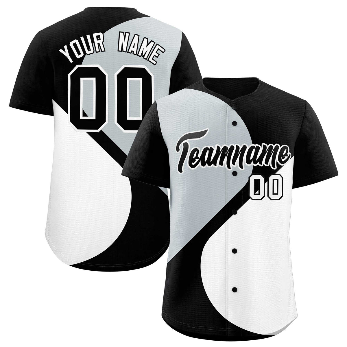 Custom Black Silver-White Color Block Personalized Half Heart Pattern Authentic Baseball Jersey| KXKSHOP