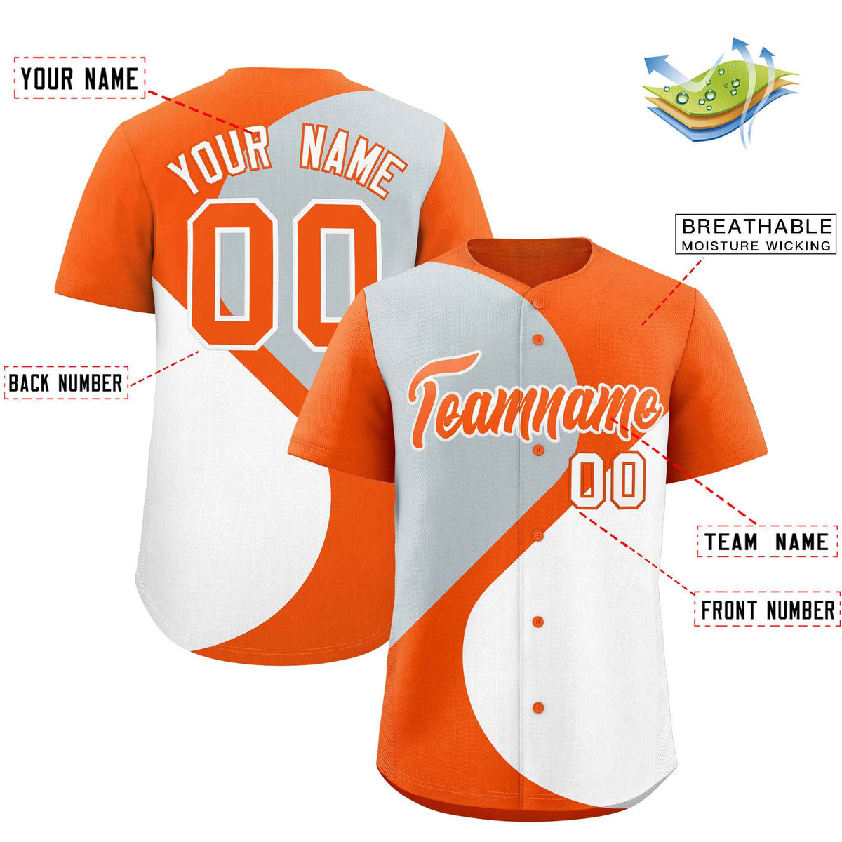 Custom Orange Silver-White Color Block Personalized Half Heart Pattern Authentic Baseball Jersey| KXKSHOP