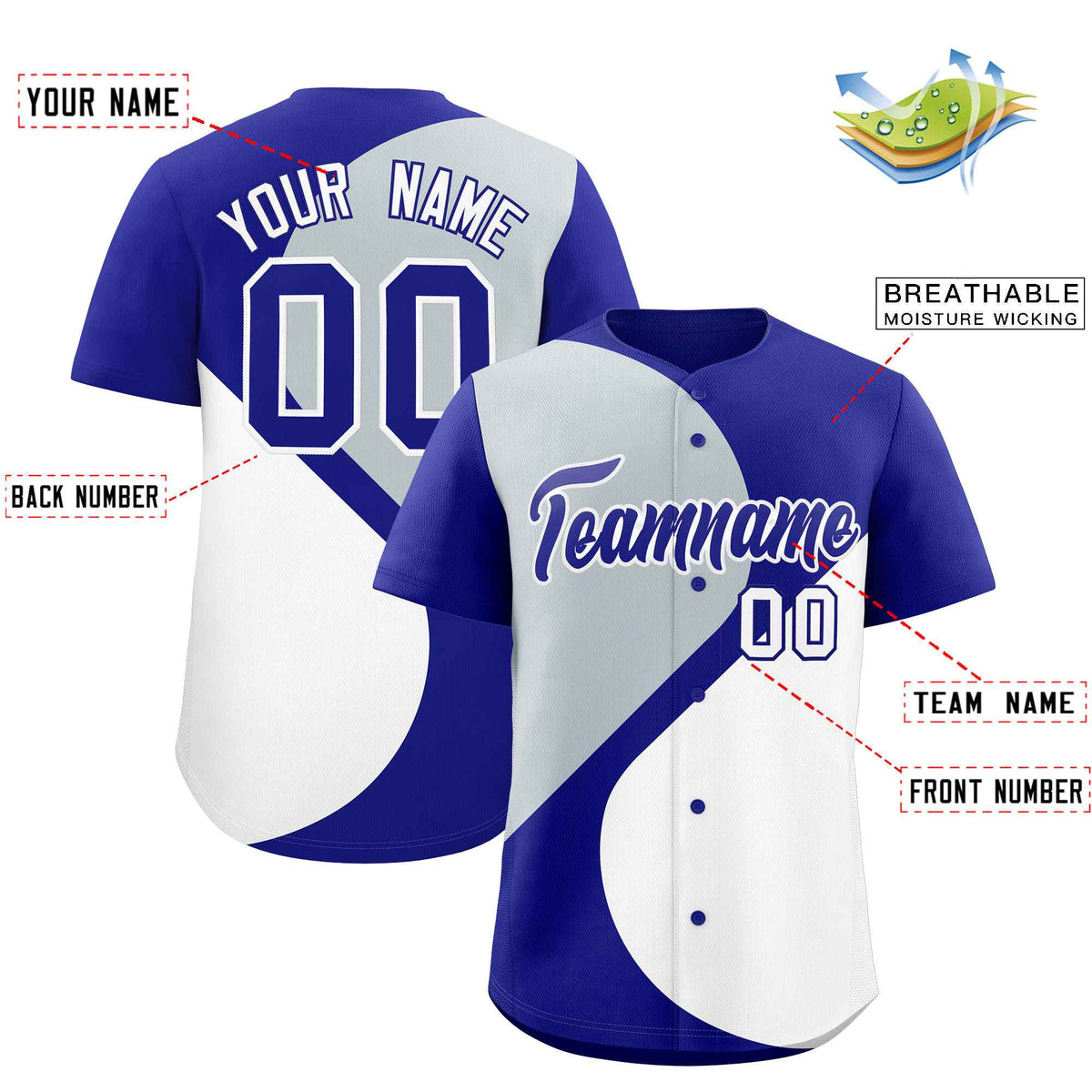 Custom Royal Silver-White Color Block Personalized Half Heart Pattern Authentic Baseball Jersey| KXKSHOP