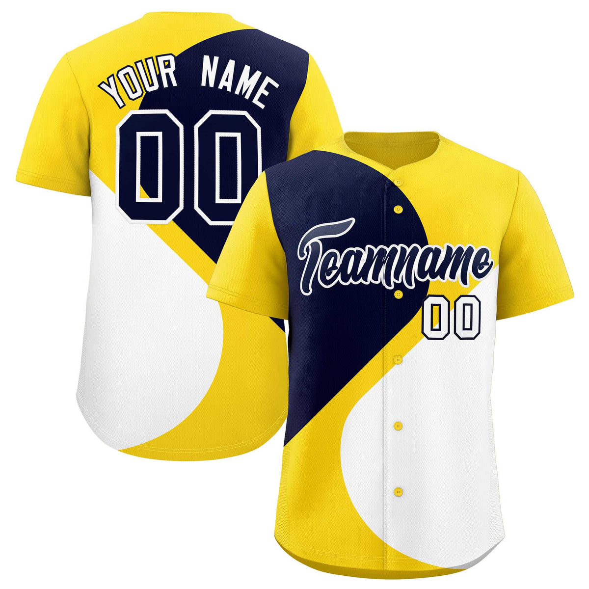 Custom Gold Navy-White Color Block Personalized Half Heart Pattern Authentic Baseball Jersey| KXKSHOP